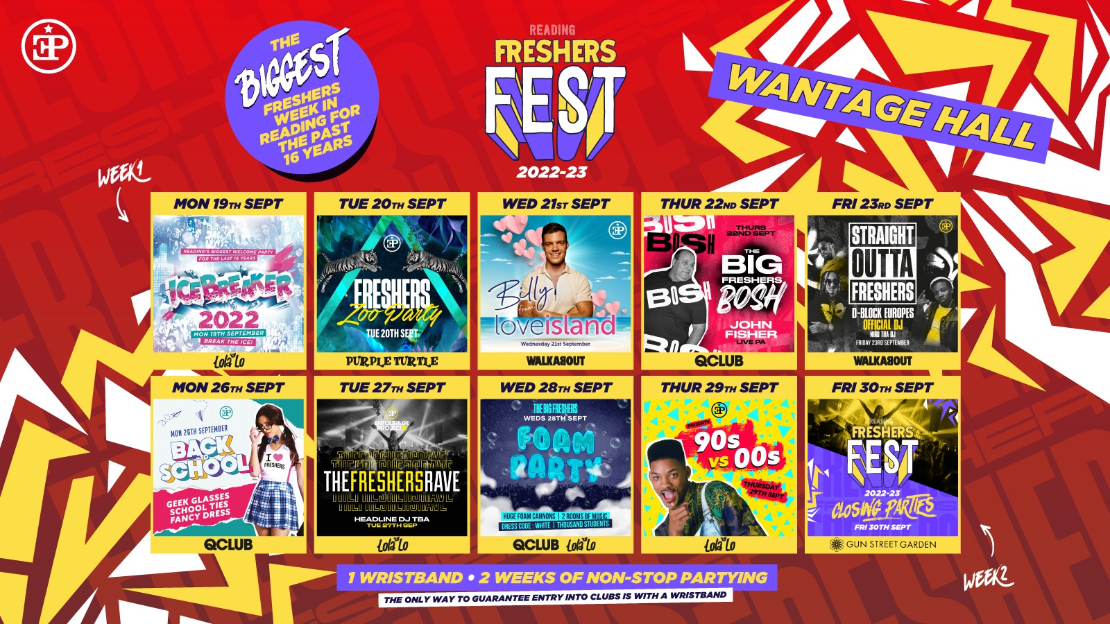 Wantage Halls Freshers Fest 2022/23 – The Full 2 Week Wristband