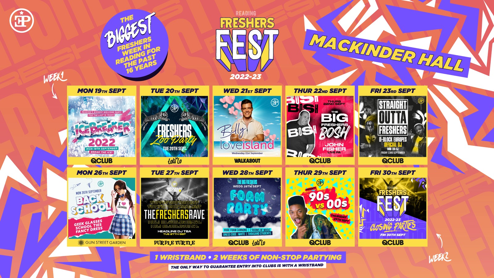 Mackinder Halls Freshers Fest 2022/23 – The Full 2 Week Wristband