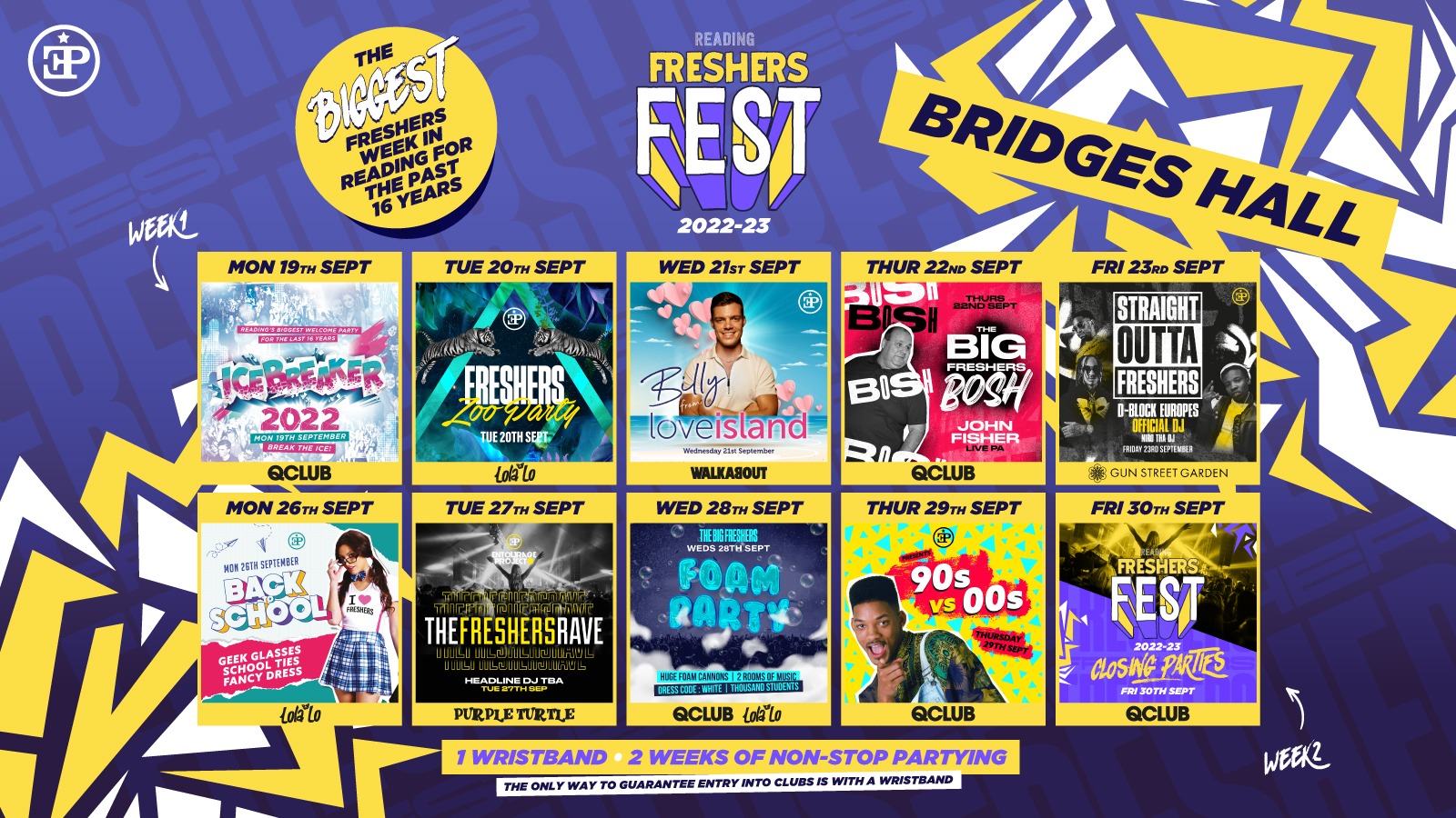 Bridges Halls Freshers Fest 2022/23 – The Full 2 Week Wristband