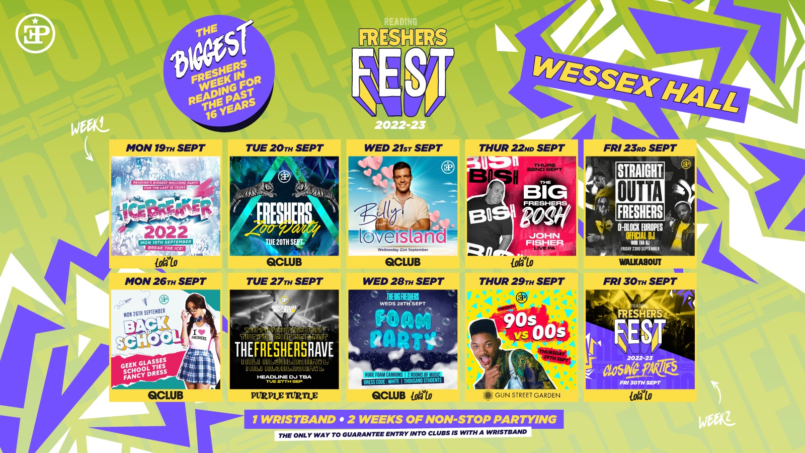 Wessex Halls Freshers Fest 2022/23 – The Full 2 Week Wristband