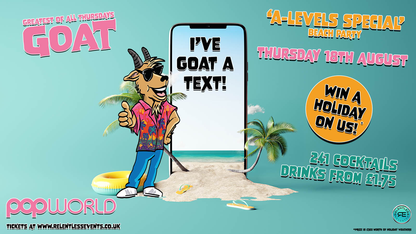 G.O.A.T A-Levels Beach Party at Popworld Birmingham