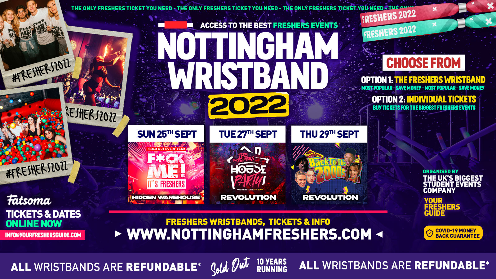 ⚠️ 90% SOLD OUT ⚠️ – Nottingham Freshers Wristband 2022 – The BIGGEST Events in Nottingham’s BEST Clubs / Nottingham Freshers 2022