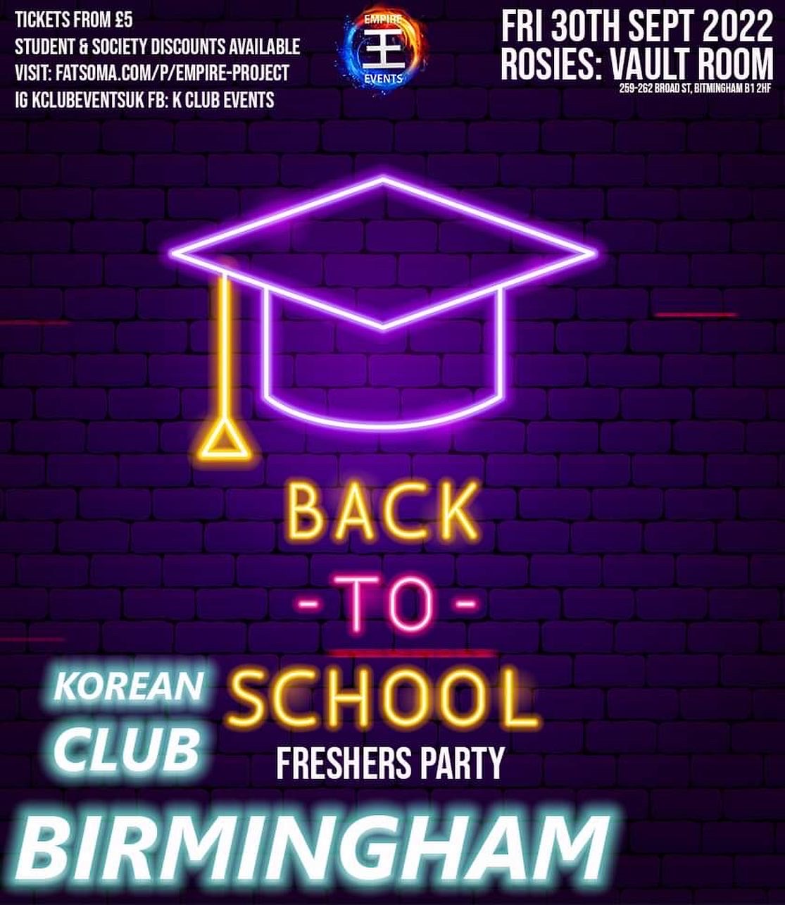 KOREAN CLUB BIRMINGHAM Freshers Party Back To School Edition on 30/9