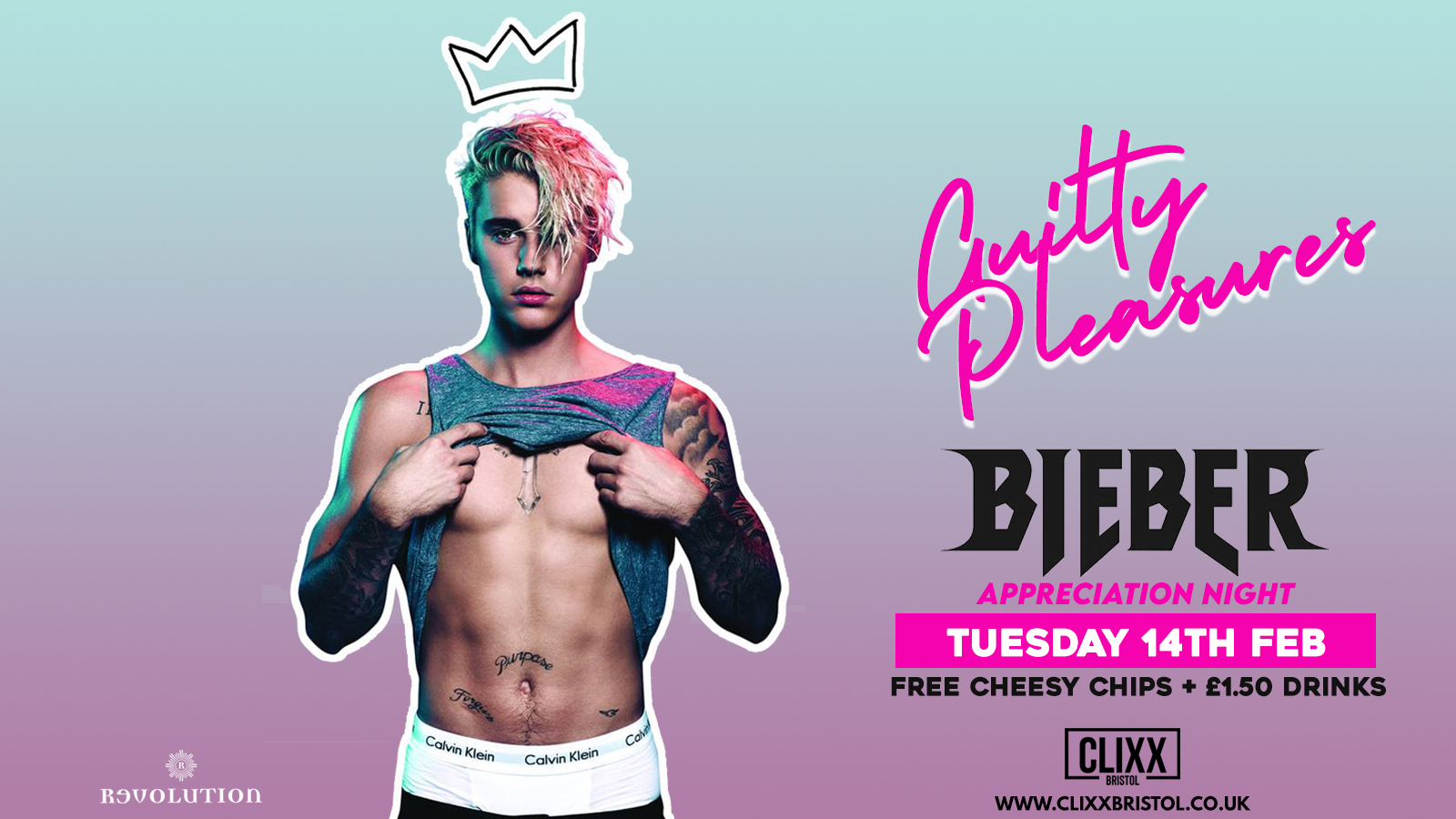 Guilty Pleasures BIEBER’S VALENTINES PARTY /  £2 TICKETS – Includes a FREE 3 SHOT STICK