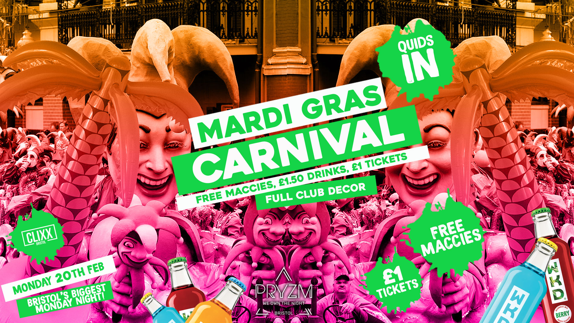 QUIDS IN – Mardi Gras Carnival –  £1 Tickets