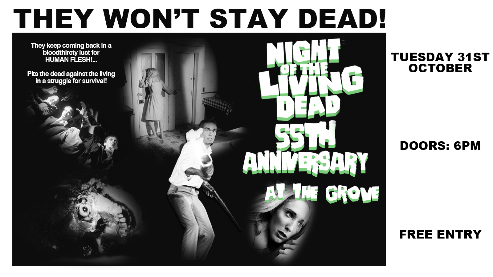 HALLOWEEN FILM NIGHT: NIGHT OF THE LIVING DEAD at The Grove, Newcastle upon  Tyne on 31st Oct 2023 | Fatsoma