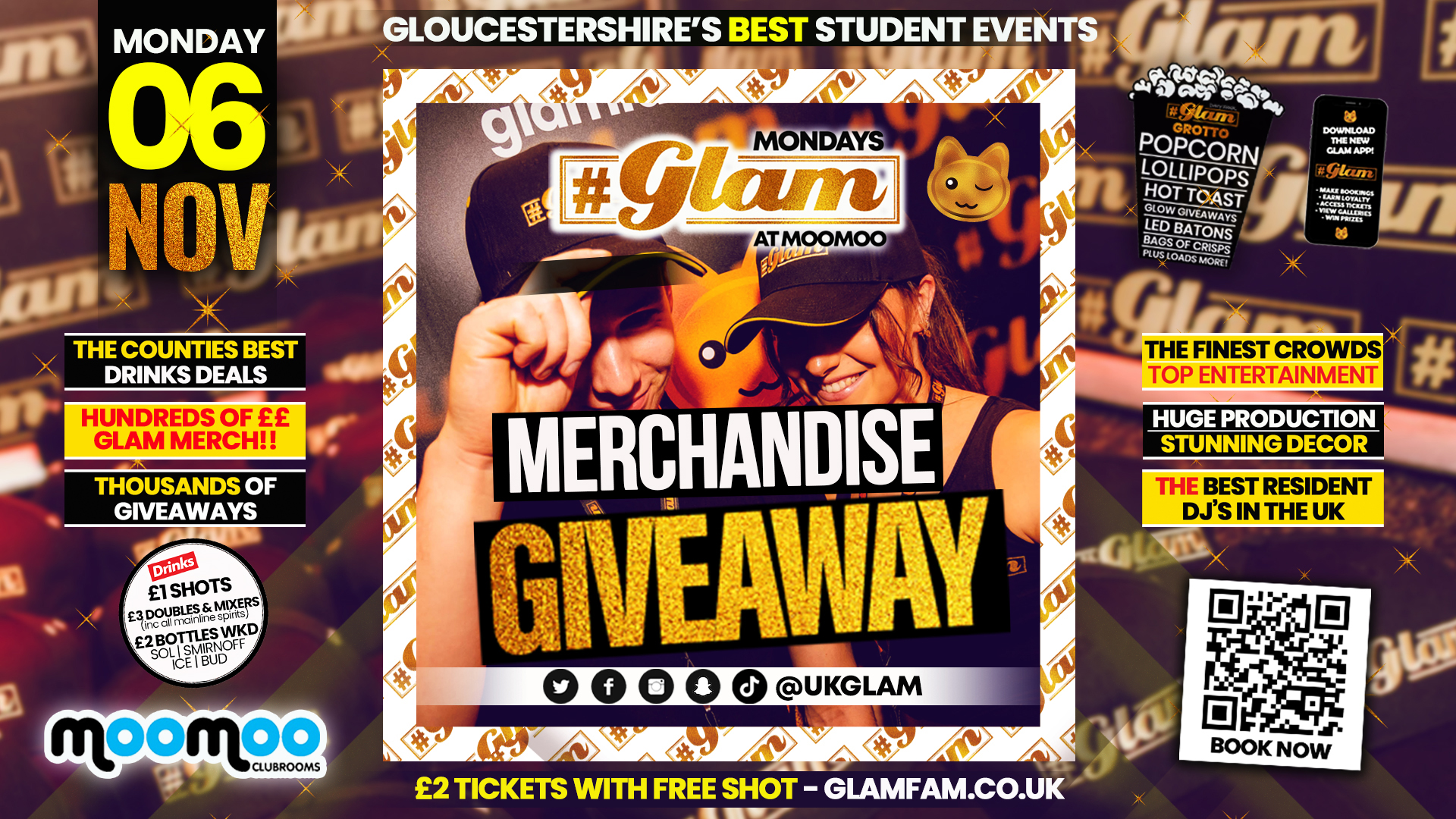 TONIGHT 🐾 Glam – The Big Merchandise Giveaway – Gloucestershire’s Biggest Monday Night