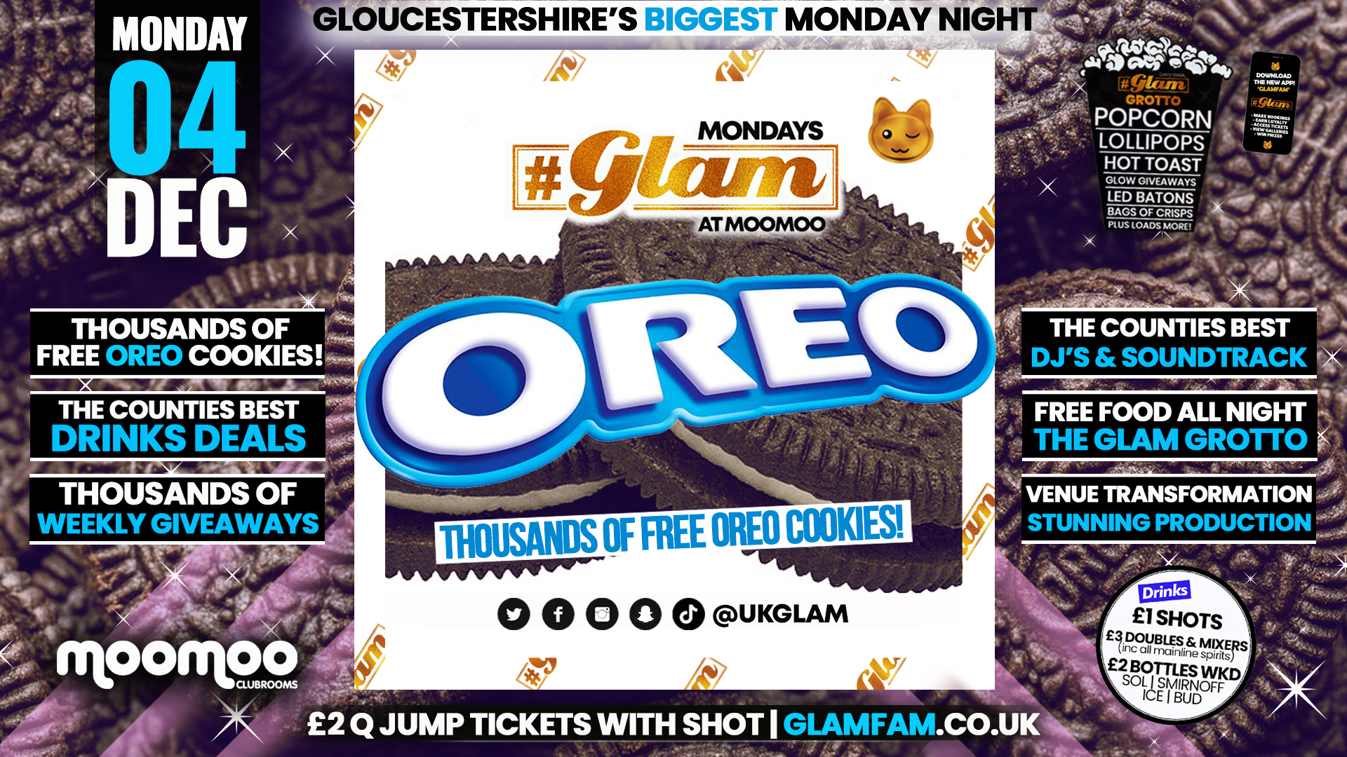 🍪 TONIGHT 🍪 Glam – Oreo Takeover! Gloucestershire’s Best Student Events!