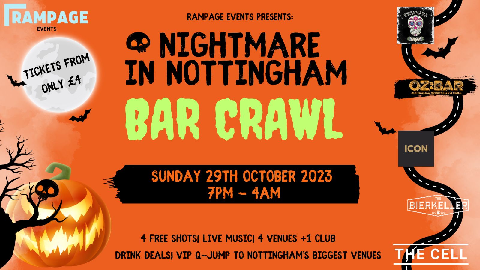 HALLOWEEN BAR CRAWL UON vs NTU Nightmare in Nottingham 4 FREE SHOTS