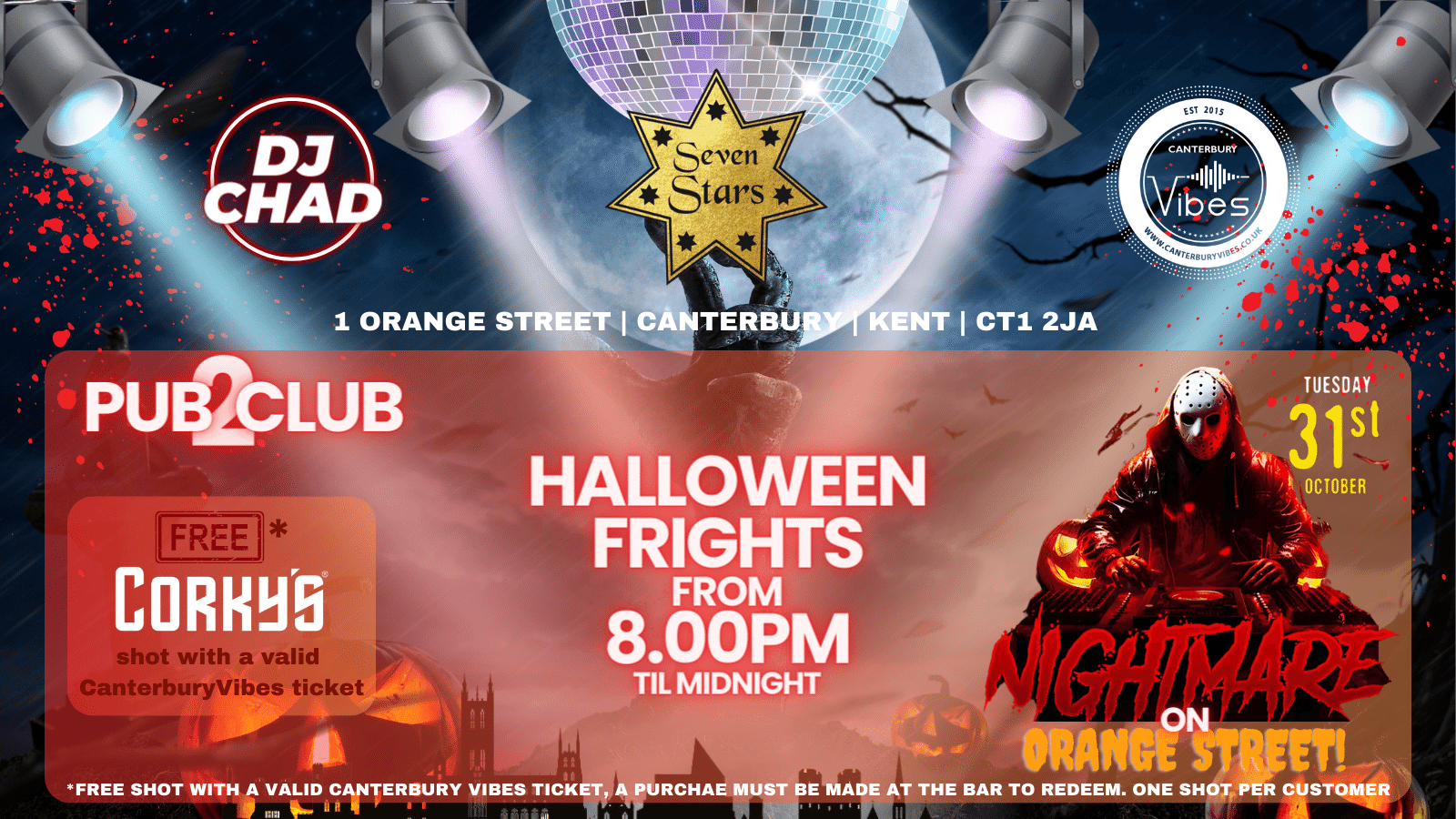 Halloween Fright Night – Pub 2 Club Party – FREE Shot