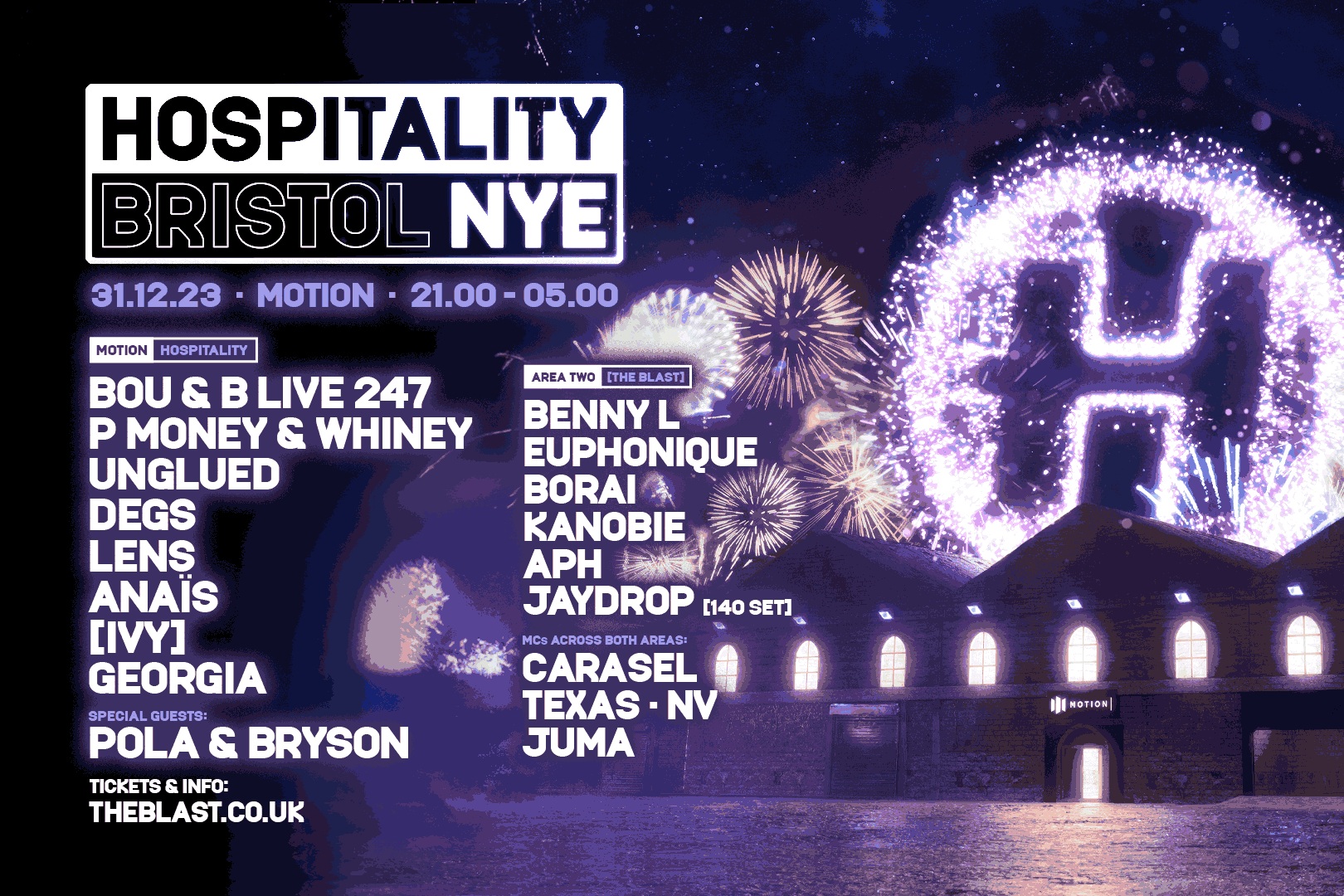 Hospitality x The Blast NYE at Motion, Bristol on 31st Dec 2023 Fatsoma