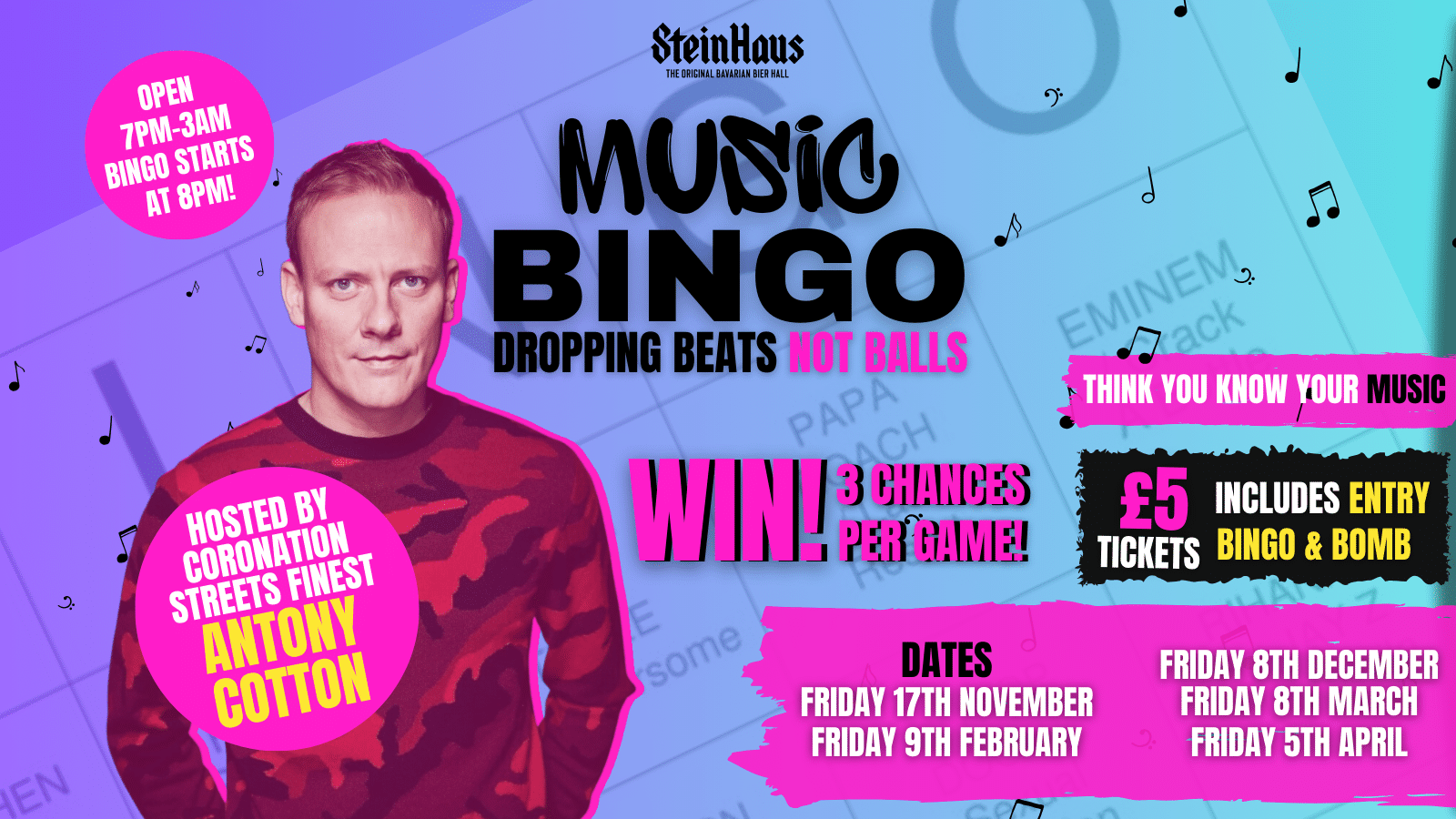 Musical Bingo – Hosted by Antony Cotton