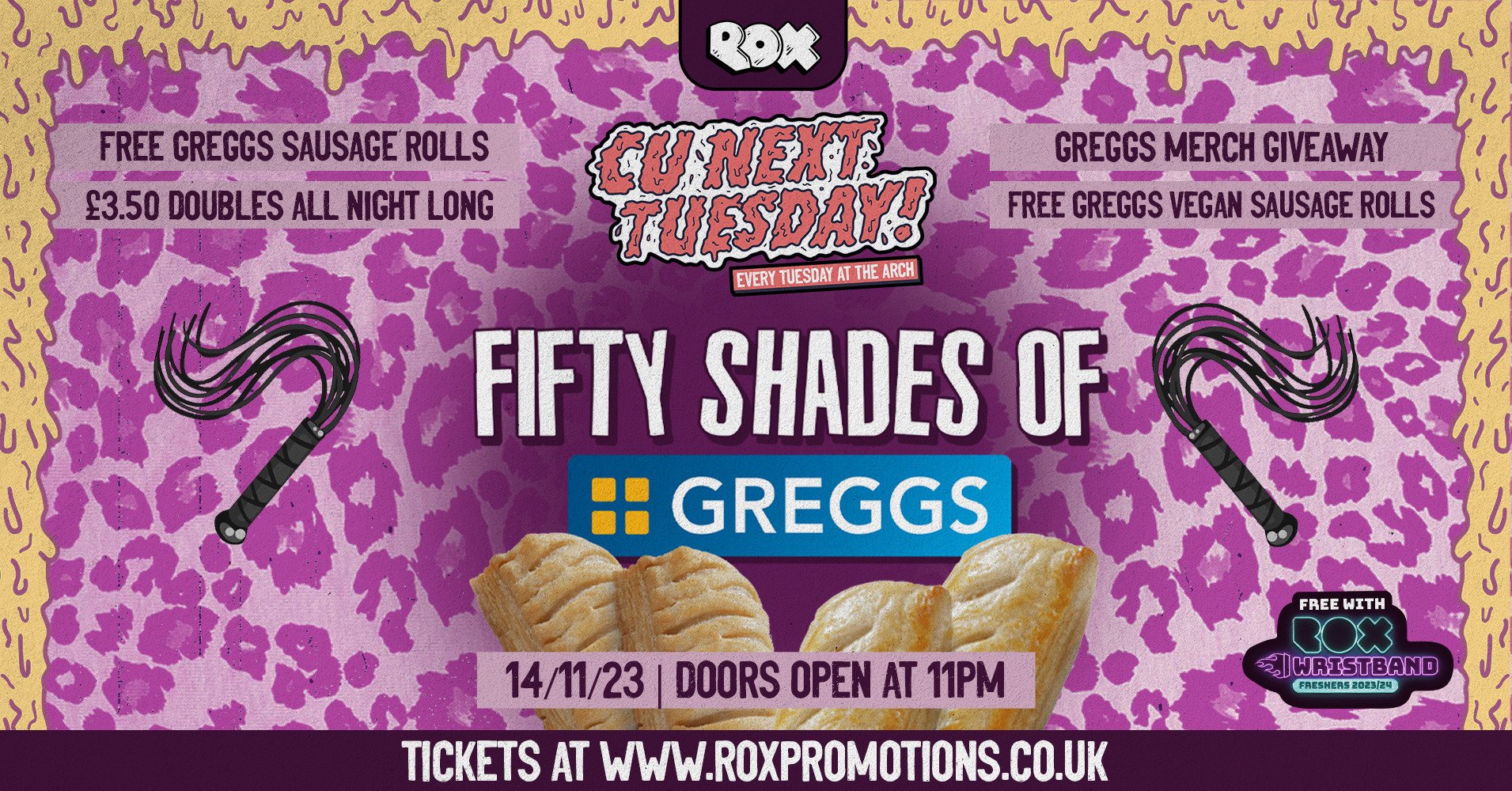 CU NEXT TUESDAY 50 SHADES OF GREGGS 🌭 ️‍🔥 FREE GREGGS 14/11/23 at
