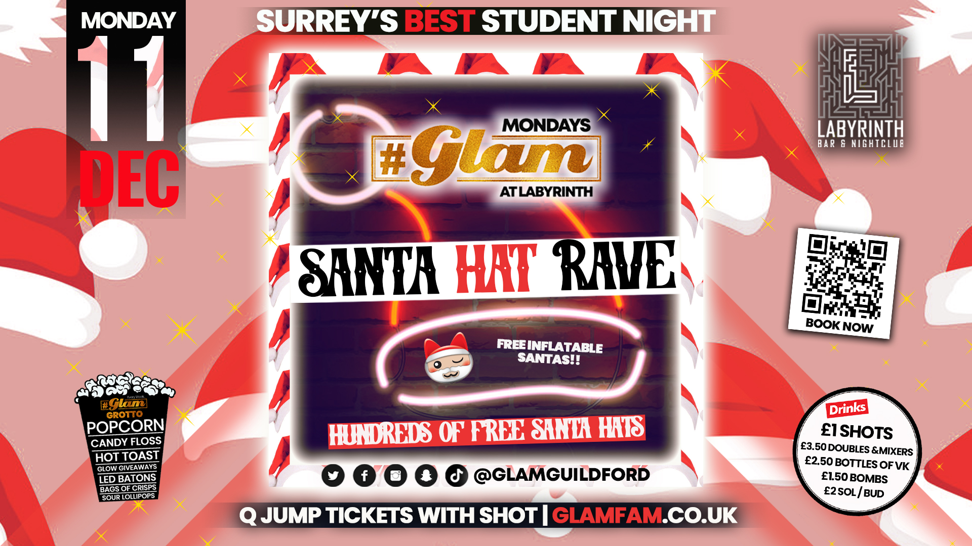 🎅🏼 TONIGHT 🎅🏼 Glam – Guildford’s Best Student Night – Santa Hat Rave!