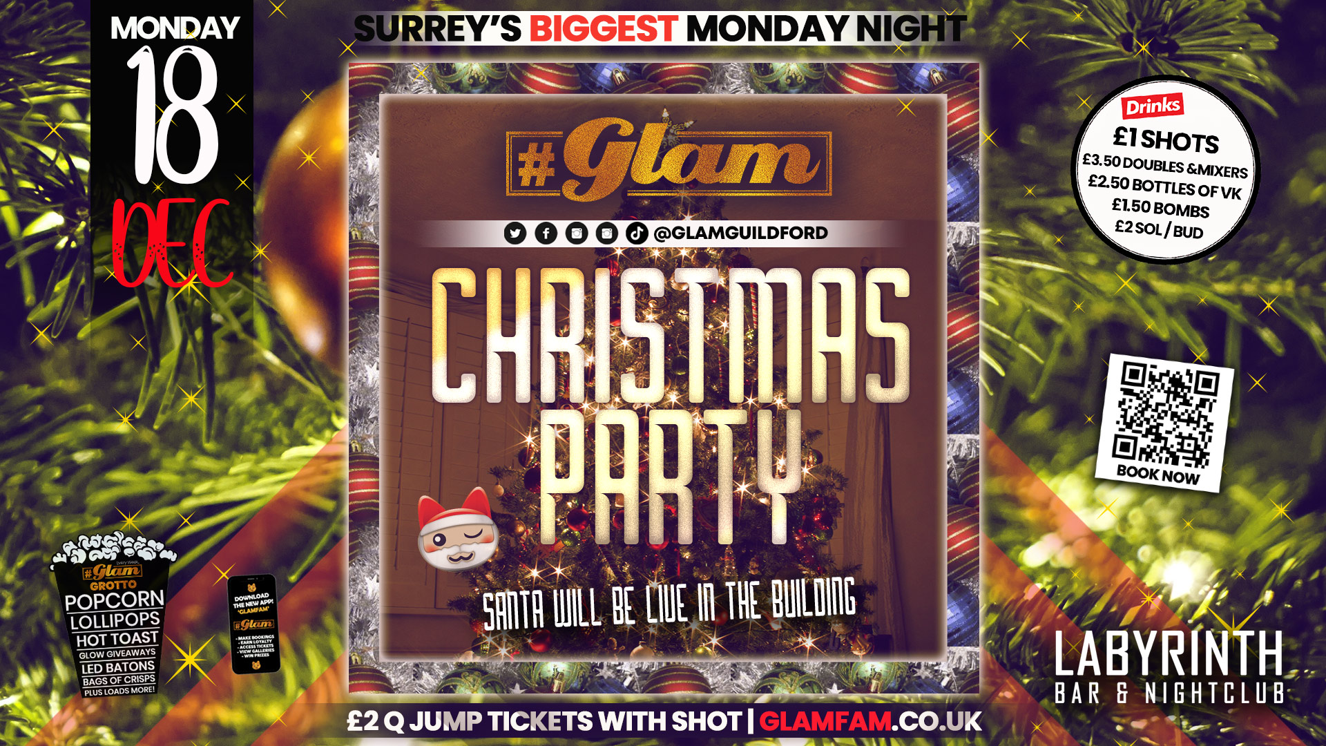 🎄TONIGHT🎄 Glam – Guildford’s Best Student Night – Christmas Party!