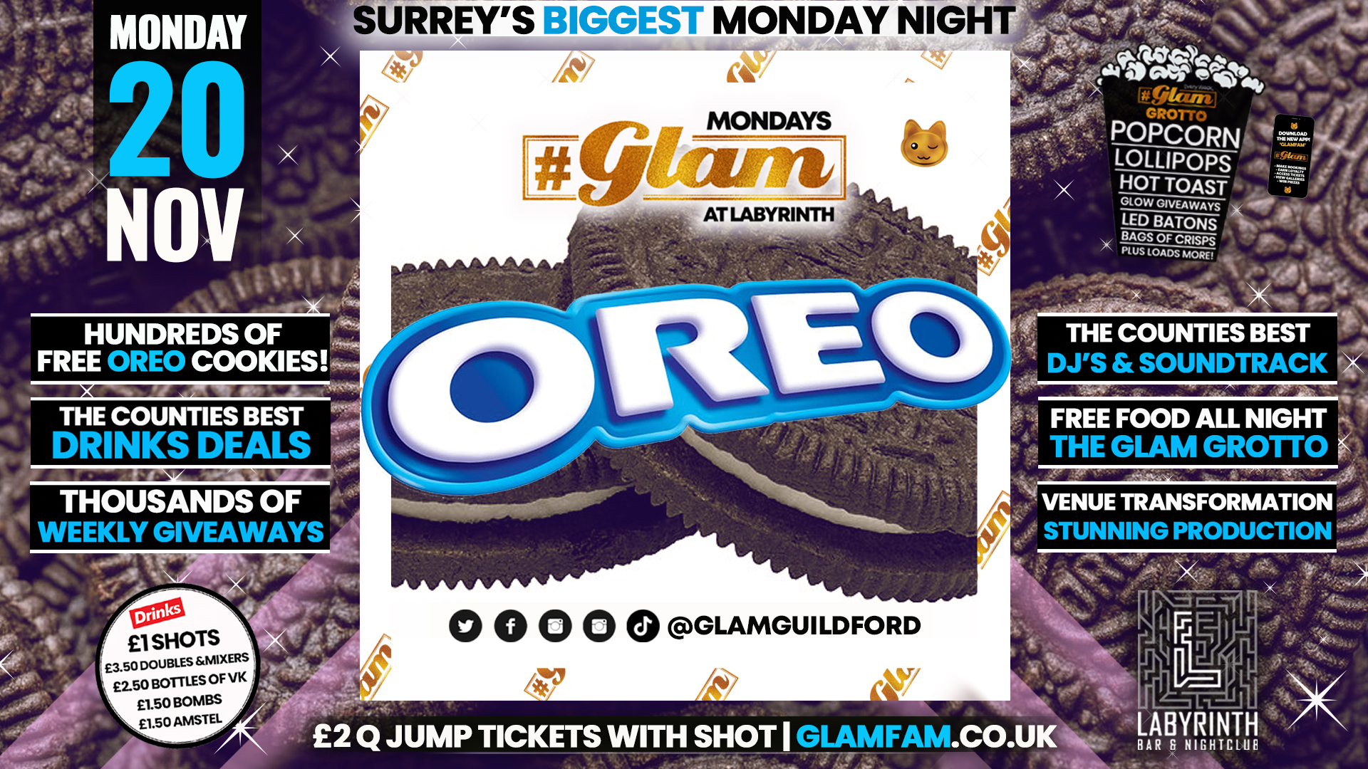 Glam – Oreo Party | Surrey’s Best Student Events! Mondays at Labyrinth