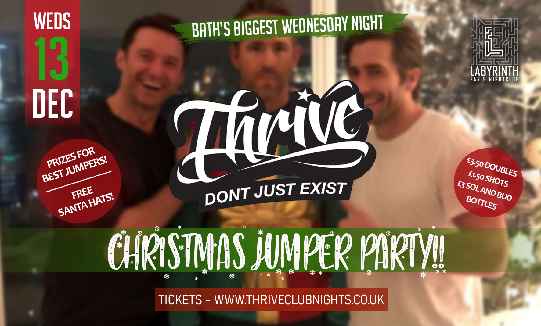 TONIGHT – Thrive Wednesdays – Christmas Jumper Party! 🌲Bath’s Biggest Wednesday Night!