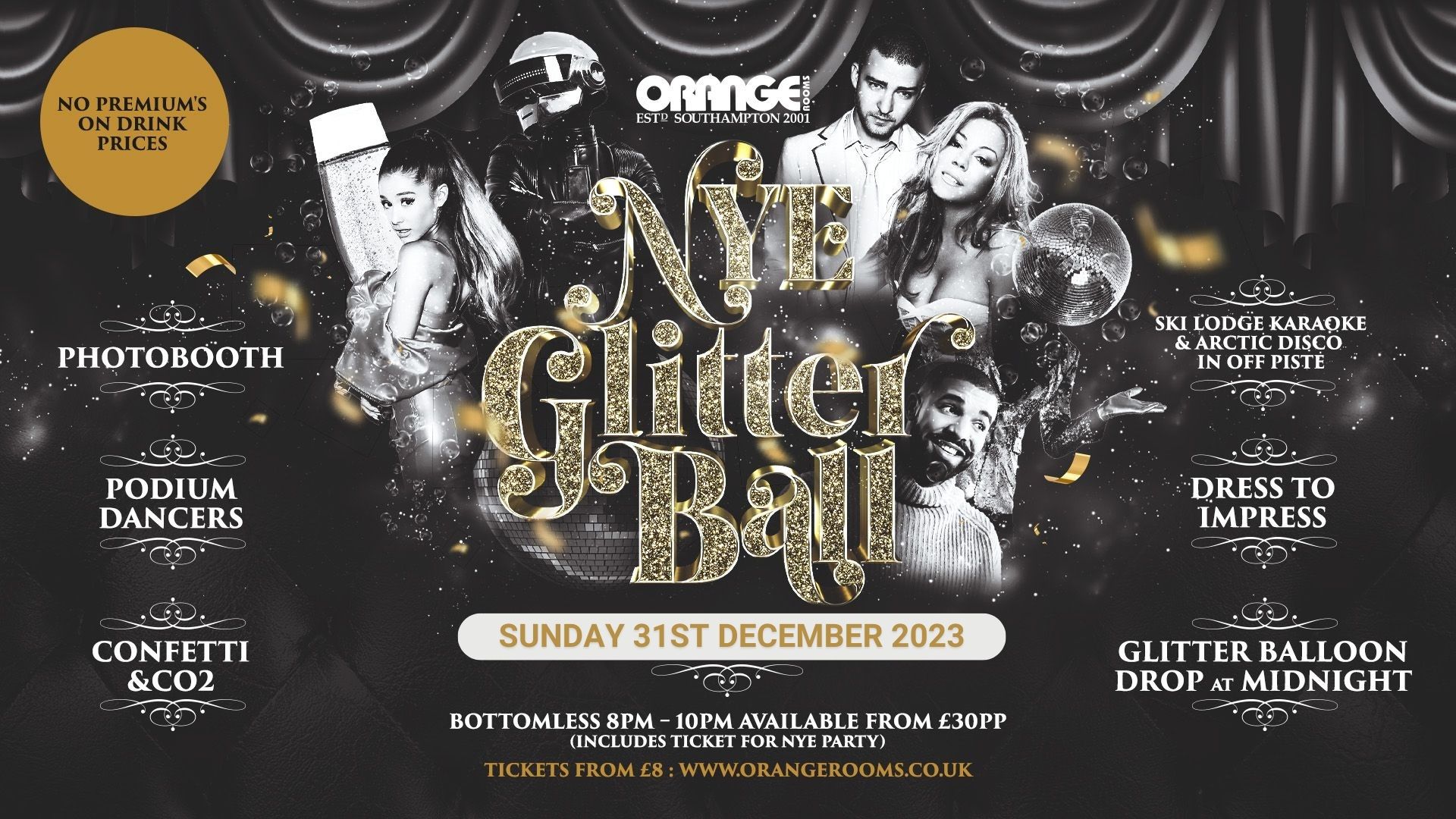 New Years Eve Sunday 31st December 2023 Glitter Ball At Orange Rooms Southampton 