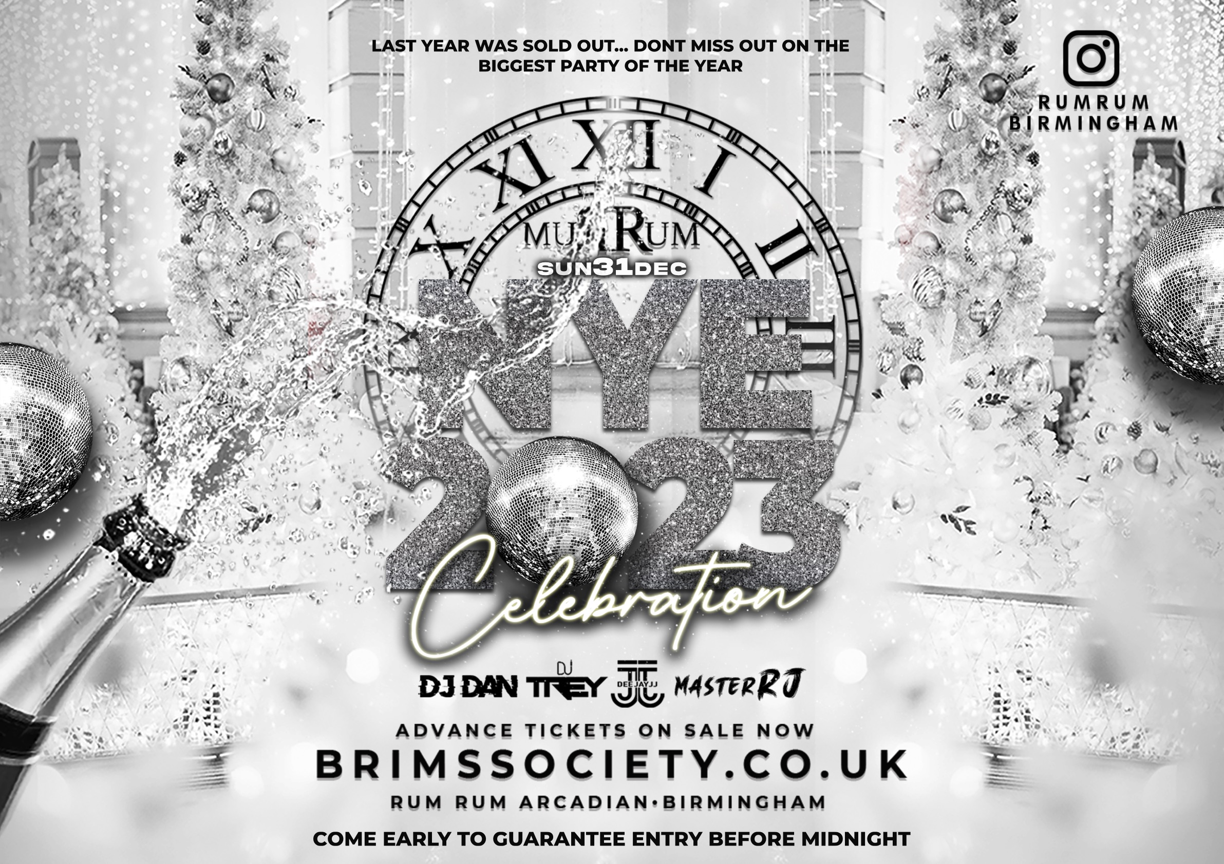 🎁RUM RUM BIRMINGHAM PRESENTS ⭐️ NYE EVE PARTY 2023 – 2024 – 31ST DEC 🔥 TICKET ONLY EVENT