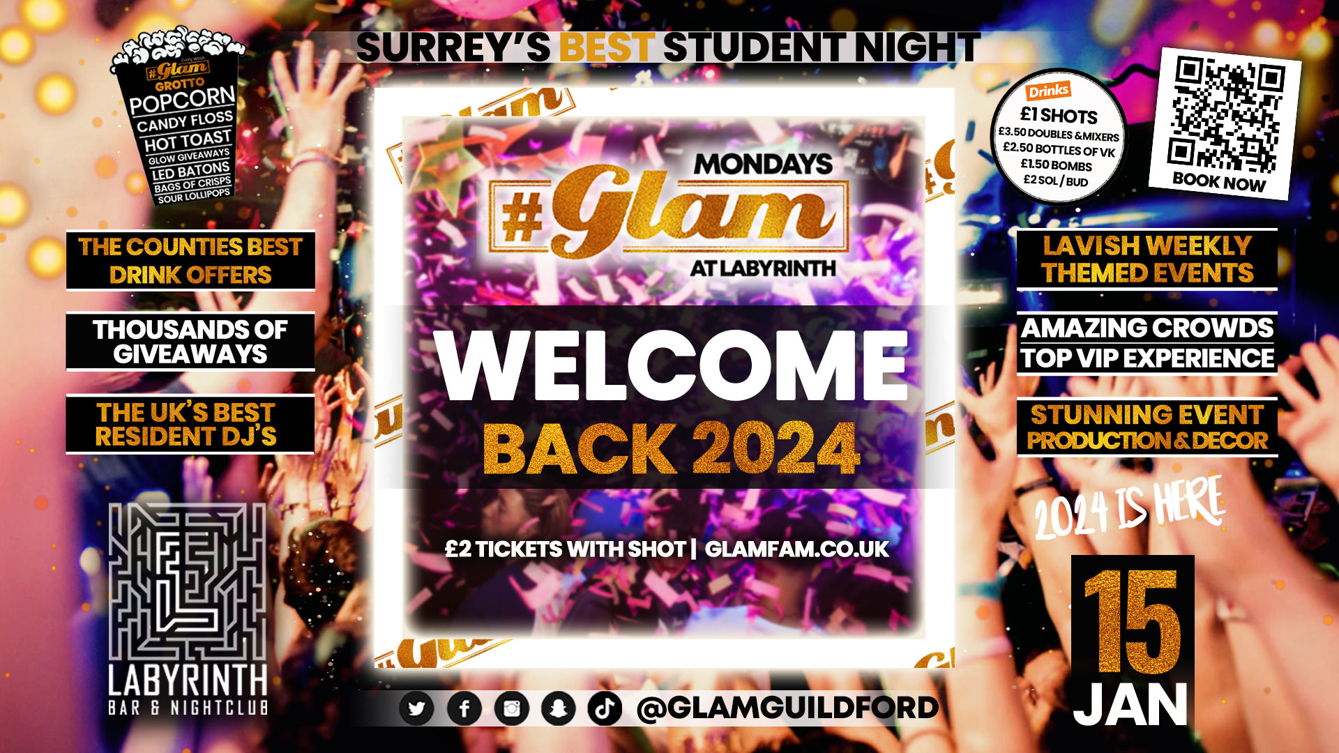 TONIGHT 😻 Glam – Surrey’s Best Student Events! Welcome Back UoS! 🤩