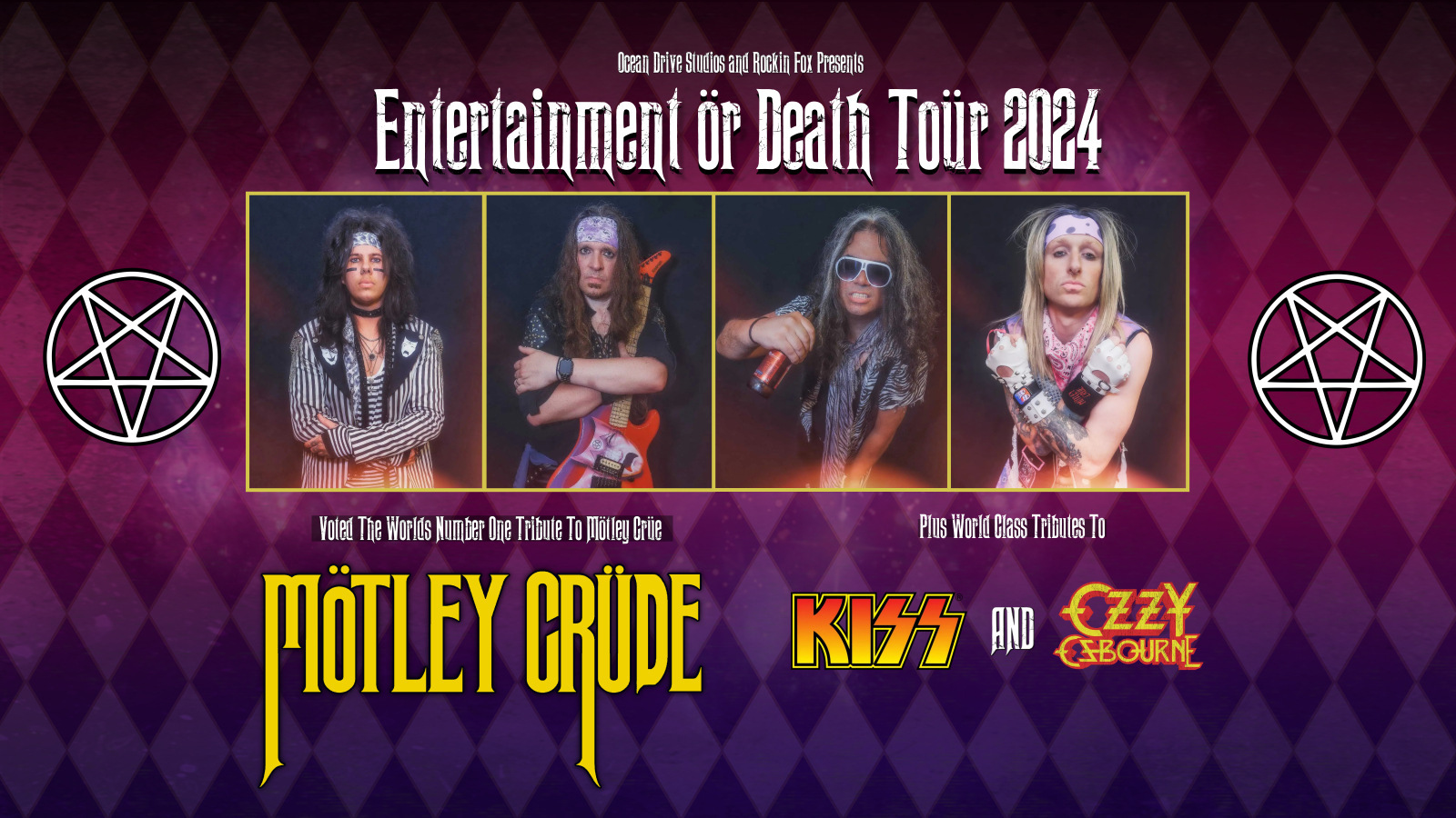 🚨 LAST FEW TICKETS! ☠️🎸 Motley Crue + KISS + Ozzy Tributes – Entertainment or Death Tour 2024 –