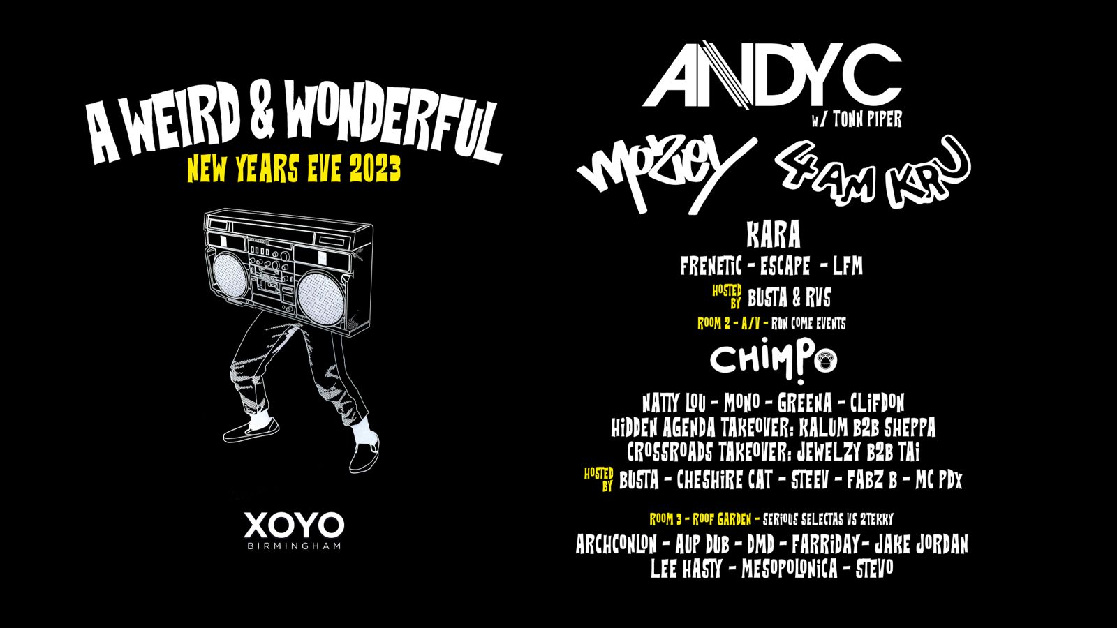 A Weird & Wonderful NYE 2023 w/ Andy C, Mozey, 4am Kru + More!