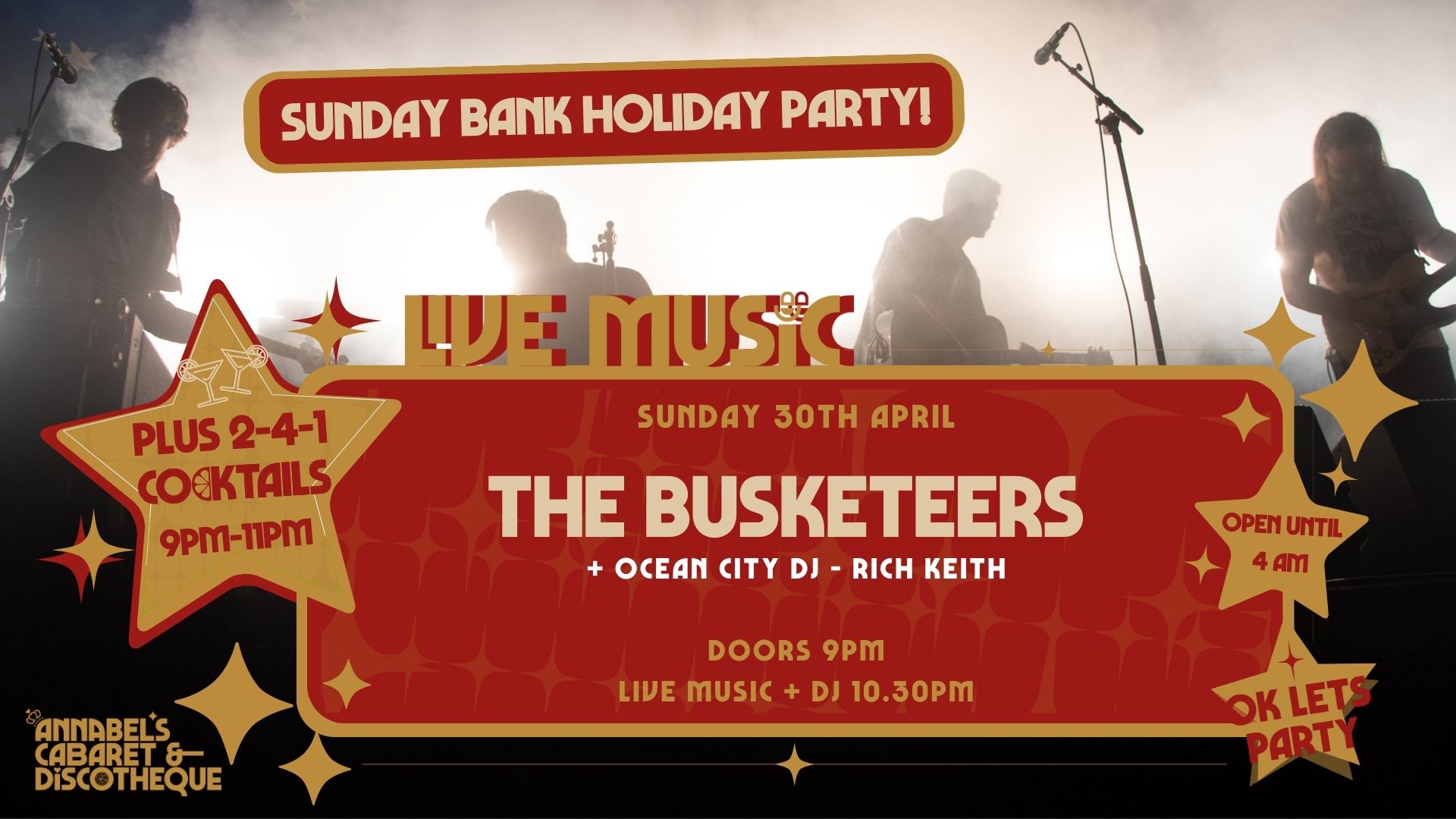 Sunday Bank Holiday: THE BUSKETEERS // Annabel’s Cabaret & Discotheque