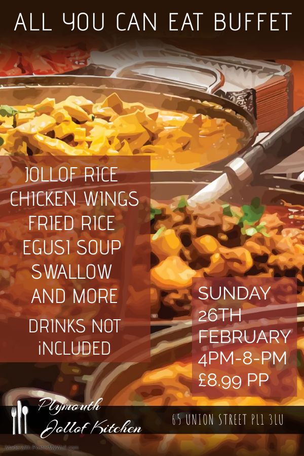 All You Can Eat Buffet at Plymouth Jollof Kitchen , Plymouth on 26th