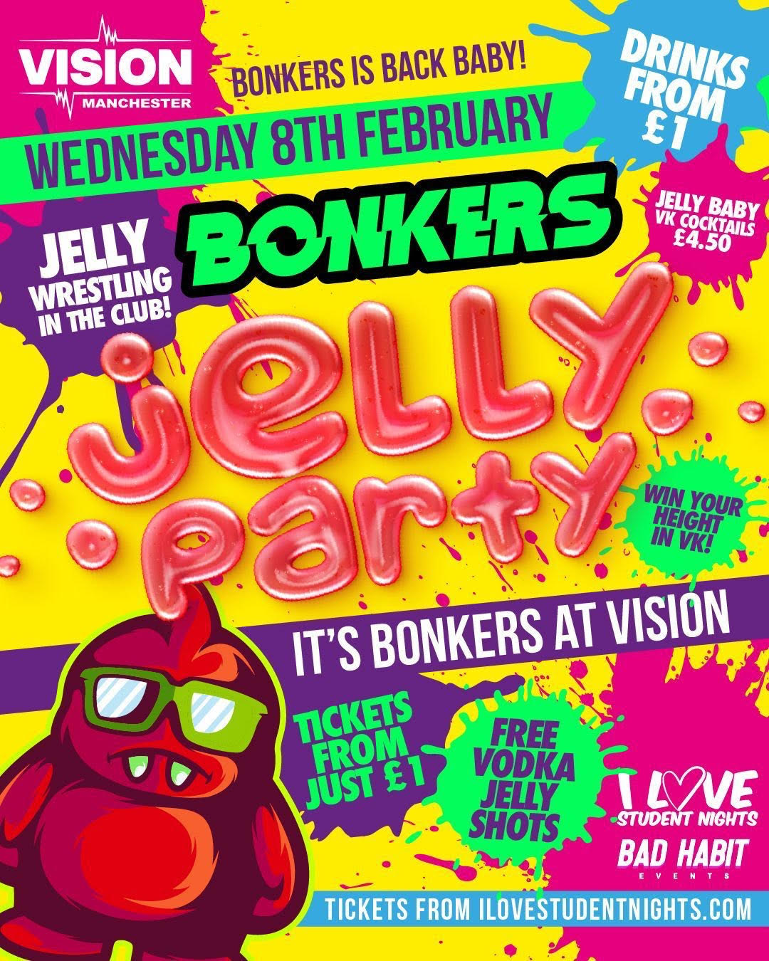 Bonkers Jelly Party // Wed 8th Feb at Vision Manchester // £1 Drinks