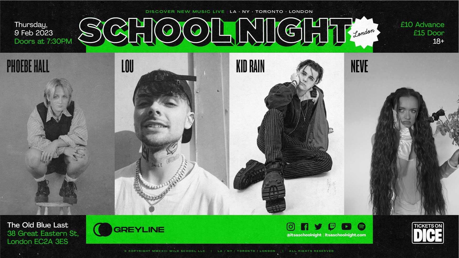 School Night London: KiD RAiN, LOU, Phoebe Hall | London, Old Blue Last