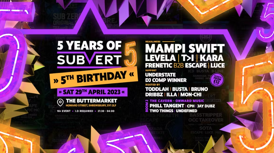 5 Years of Subvert Drum n Bass in The Cellars Club – Mampi Swift, Levela B2B T>I, Kara, Frenetic B2B Escape, Onward Music & More