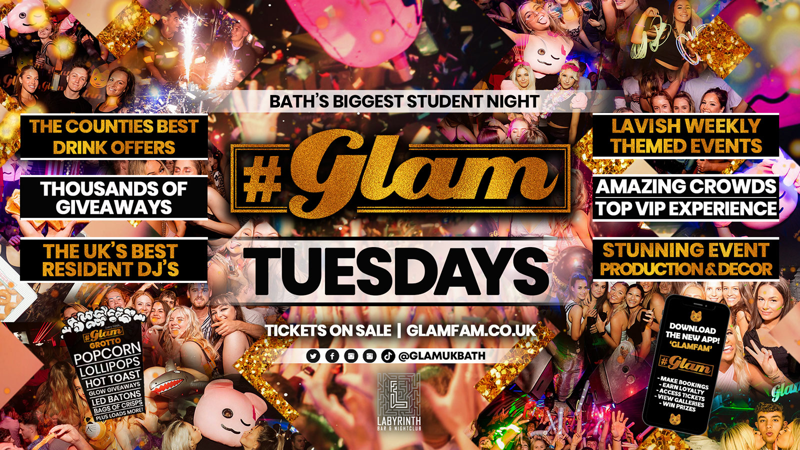 Glam – Baths Biggest Student Night – Tuesdays at Labs