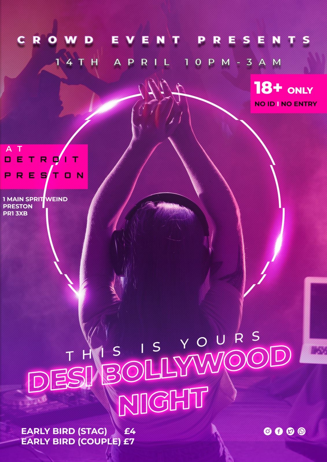 Desi Bollywood Night At Detroit Preston, Preston On 14th Apr 2023 