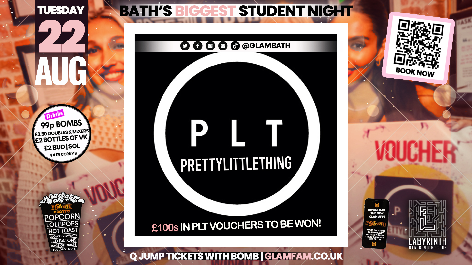 Glam – Baths Biggest Student Night – PLT Giveaway – Tuesdays at Labs