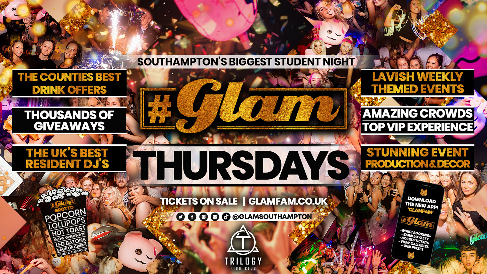 TONIGHT 🤩 Glam – Southampton’s Biggest Week Night – Thursdays at Trilogy