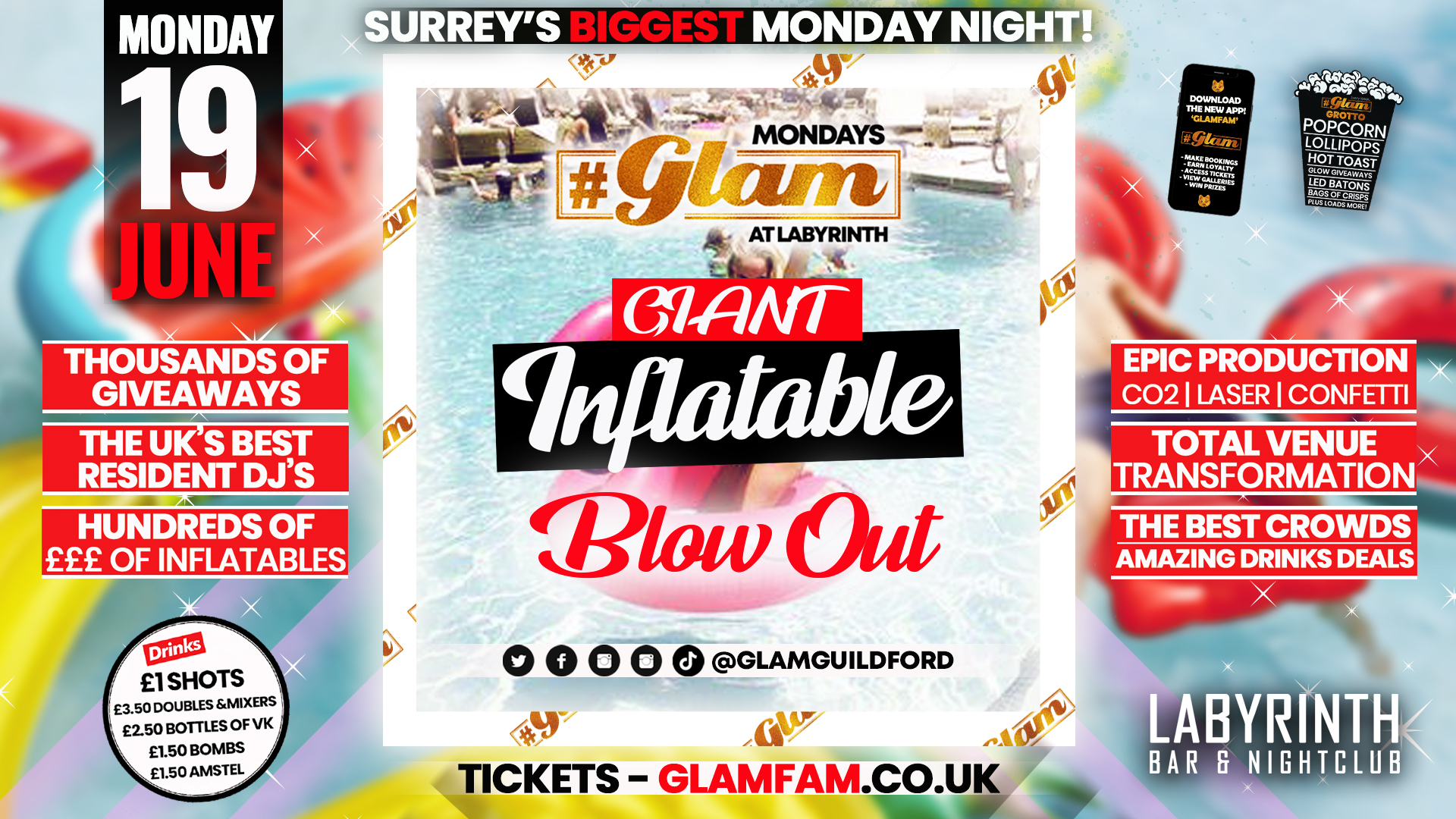 Glam Guildford – Surrey’s Biggest Monday Night – Inflatables Giveaway!