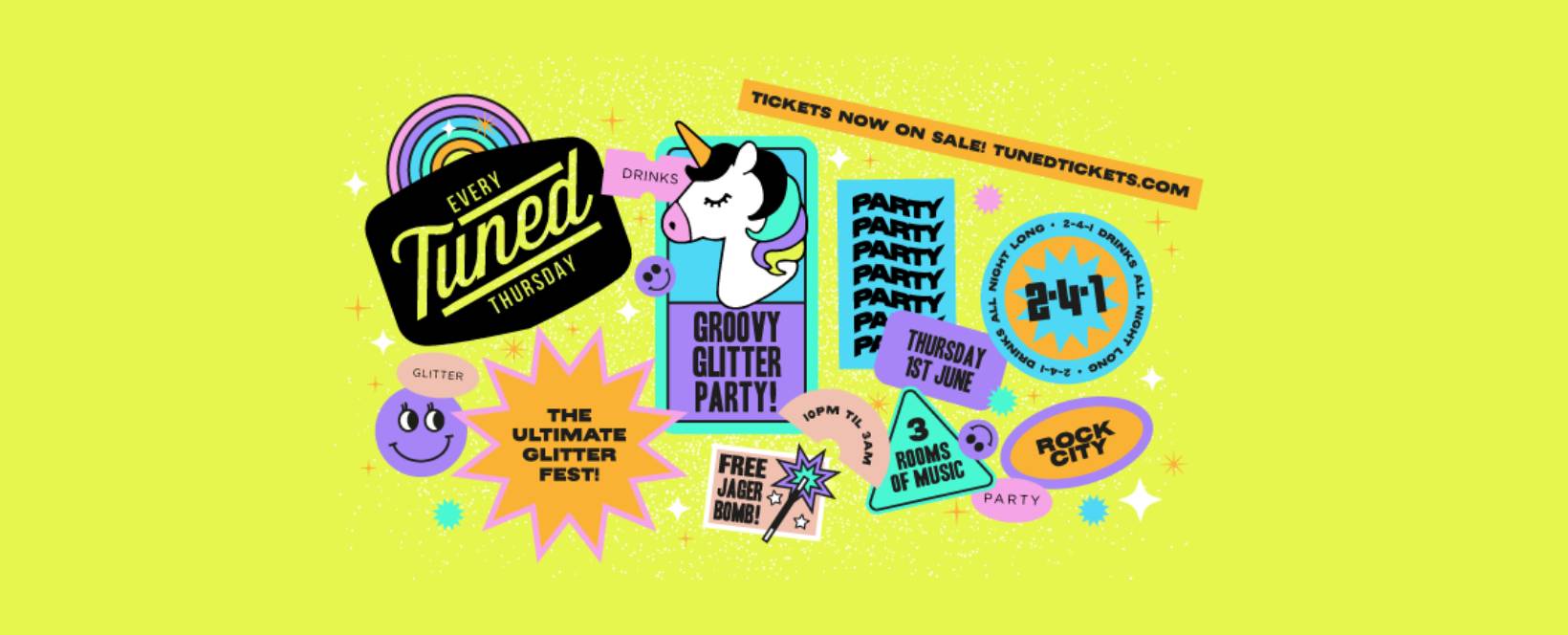 Tuned – The Groovy Glitter Party – Nottingham’s Biggest Student Night – 2-4-1 Drinks All Night Long – 01/06/23