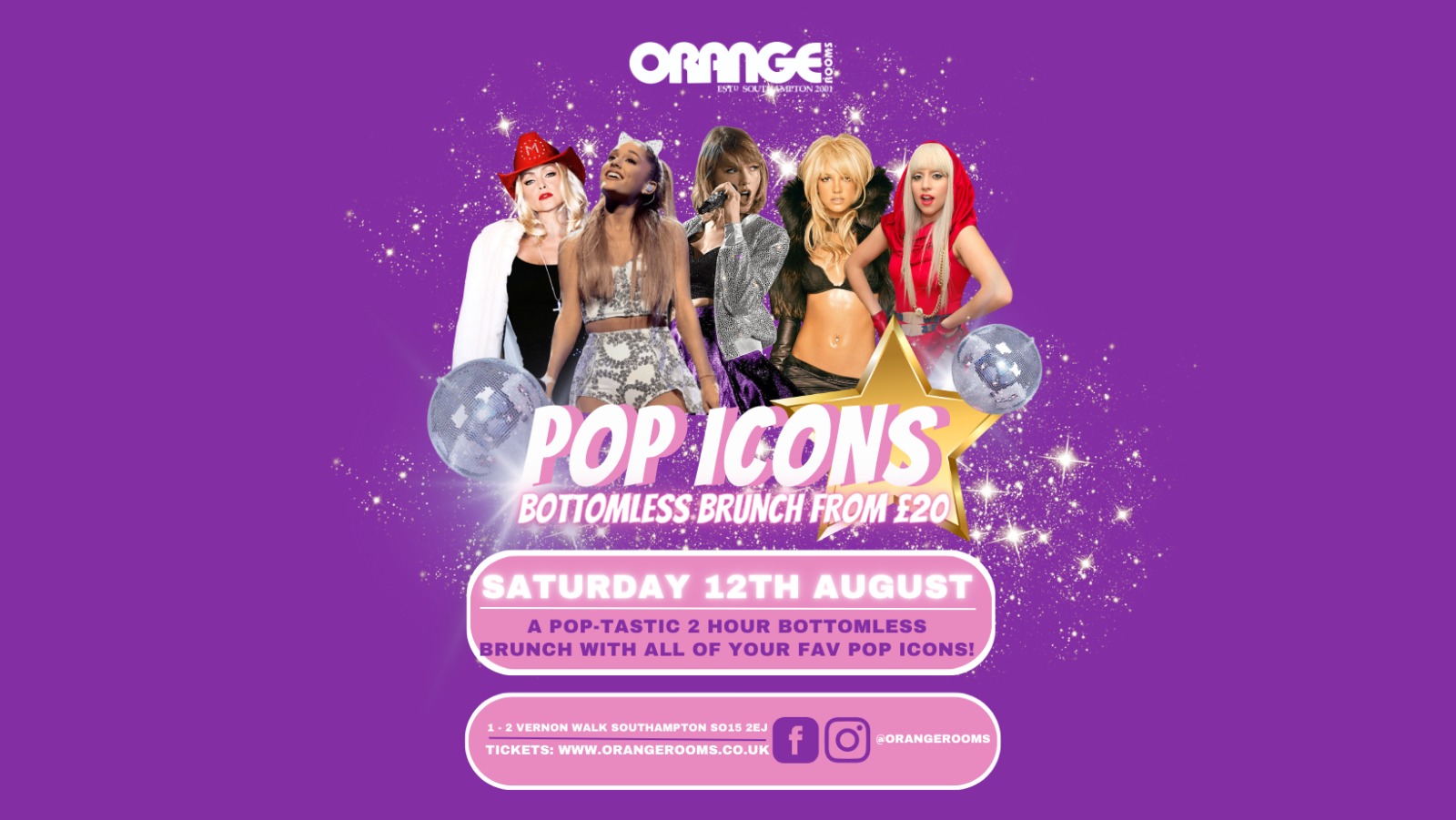 Pop Icons Bottomless Brunch! at Orange Rooms Southampton, Southampton