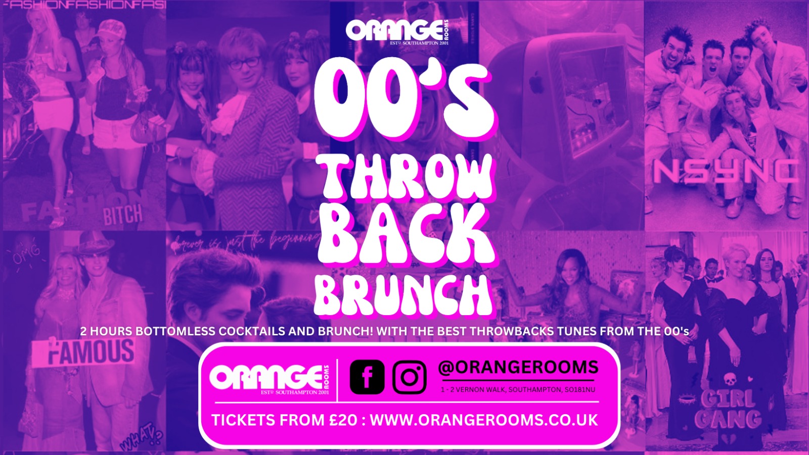 00s Throwback Bottomless Brunch 2nd September at Orange Rooms