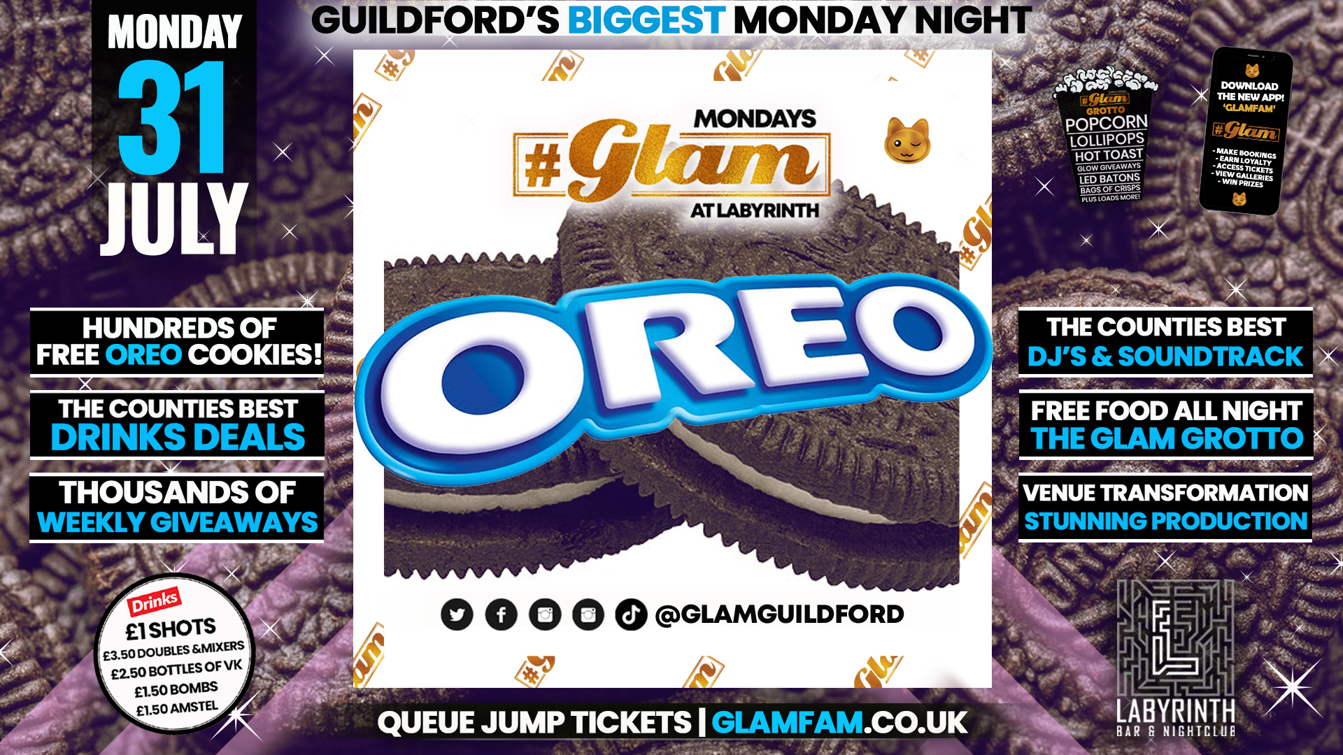 Glam Guildford – Surrey’s Biggest Monday Night – OREO’S PARTY