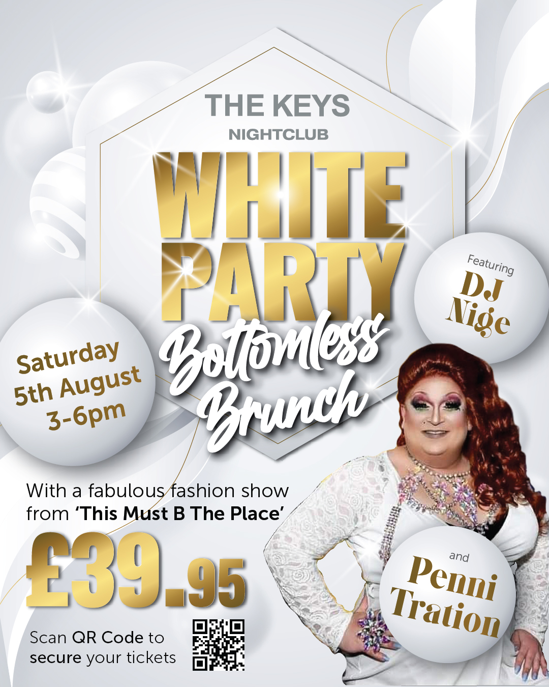 BOTTOMLESS DRAG BRUNCH THE WHITE PARTY at The Keys Yarm, Yarm on 5th