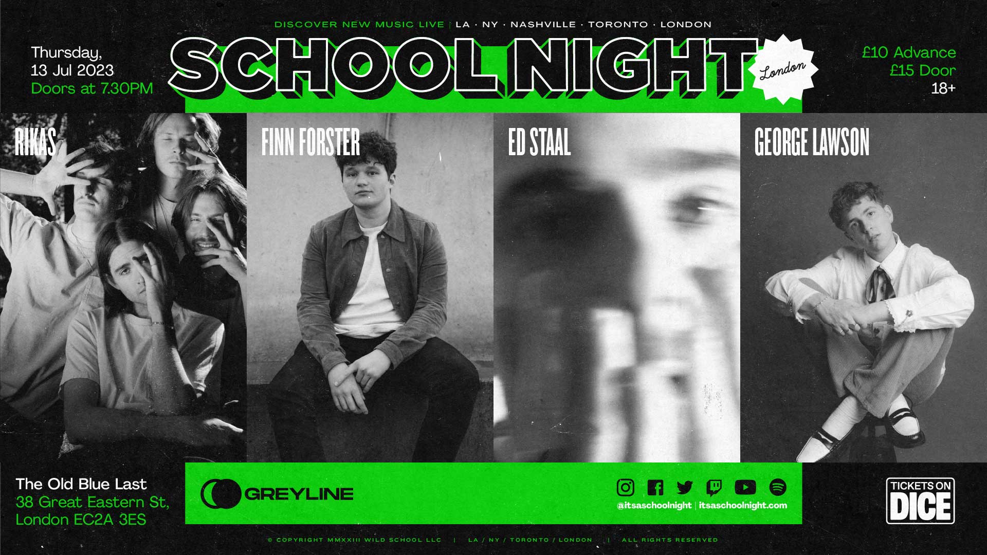 School Night London: Rikas, Finn Forster, Ed Staal, George Lawson | London, Old Blue Last