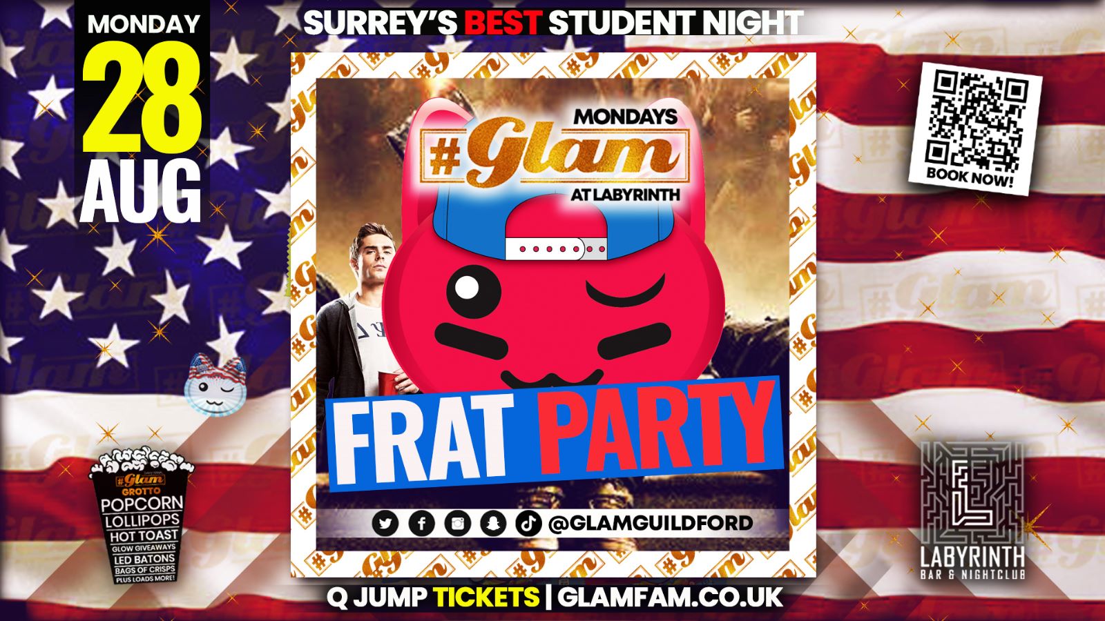 TONIGHT!! Glam Guildford – GLAM FRAT PARTY! – Surrey’s Biggest Monday Night