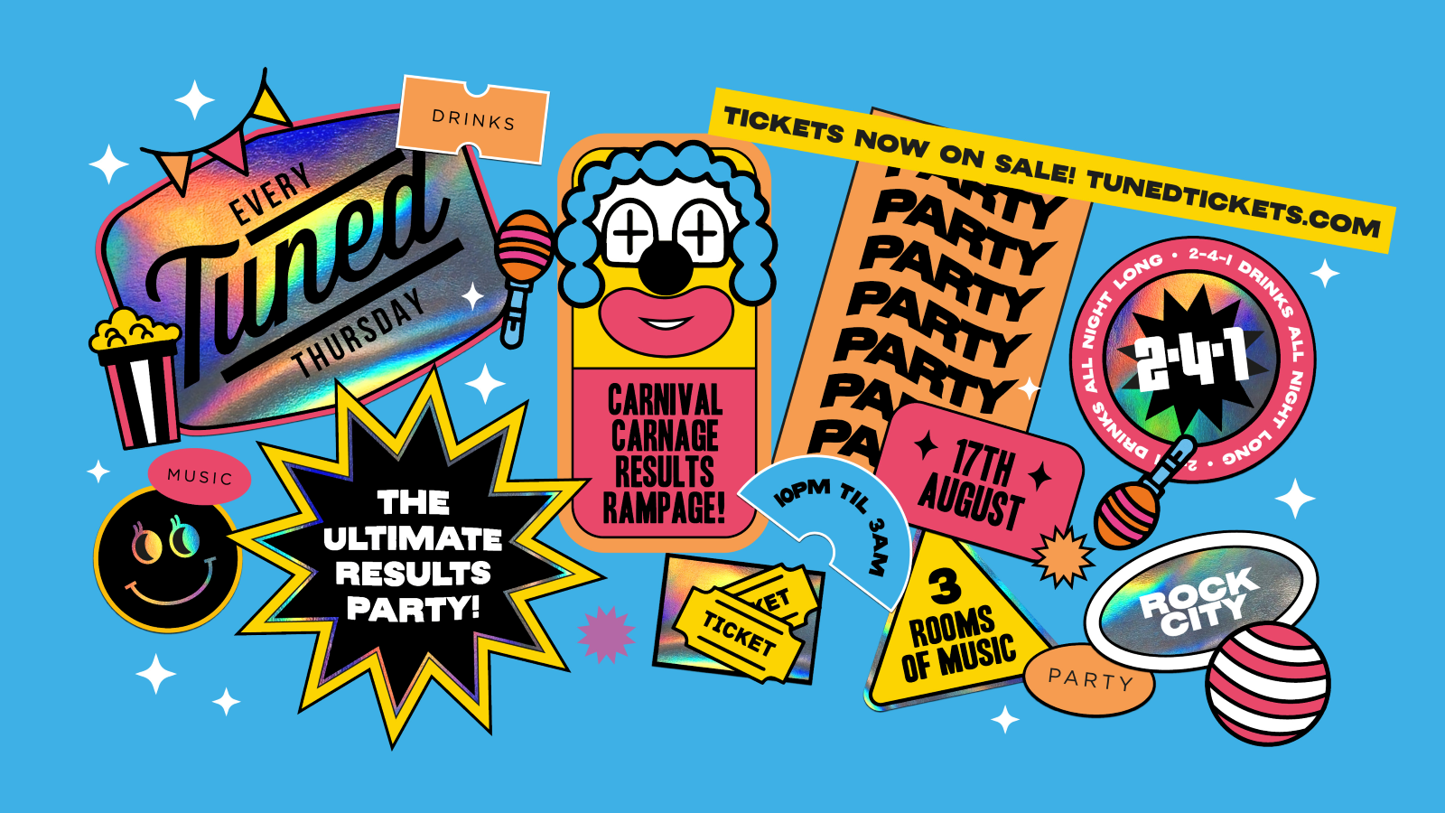 Tuned – The A-Level Results Party – Carnival Carnage – (Inc Silent Disco in Beta Room) – Nottingham’s Biggest Student Night – 2-4-1 Drinks All Night Long – 17/08/23