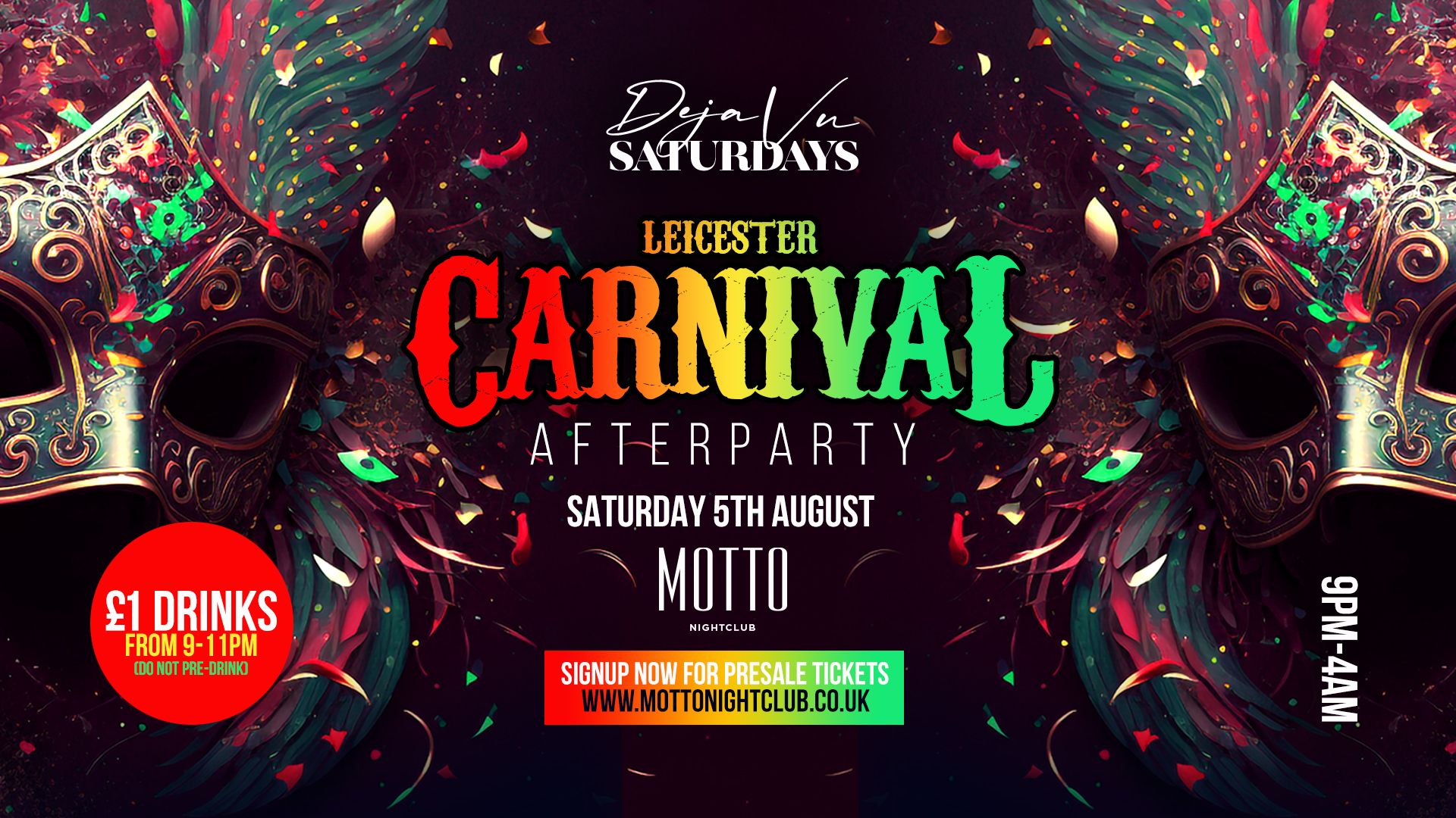 LEICESTER CARNIVAL AFTERPARTY at Motto Leicester on 5th Aug