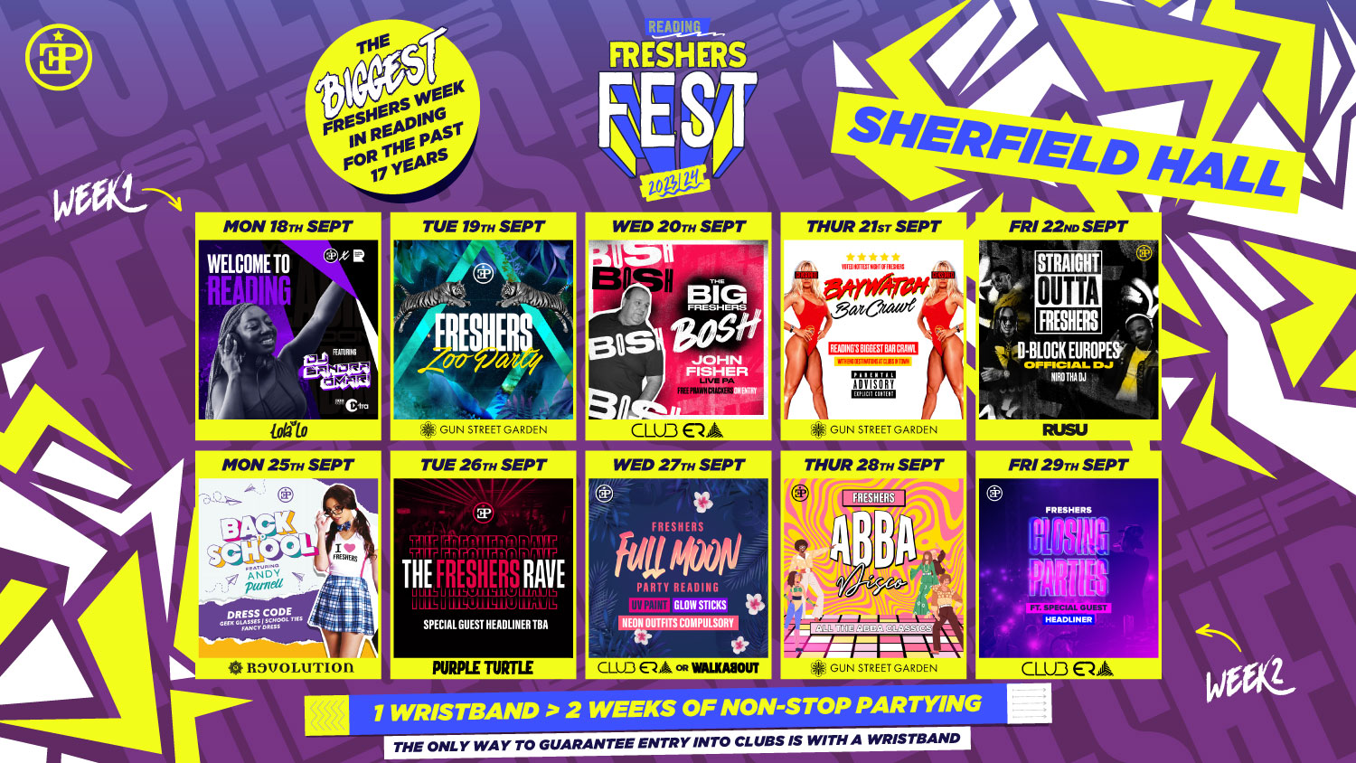 Sherfield Halls Full 2 Week Wristband – Freshers Fest 23/24