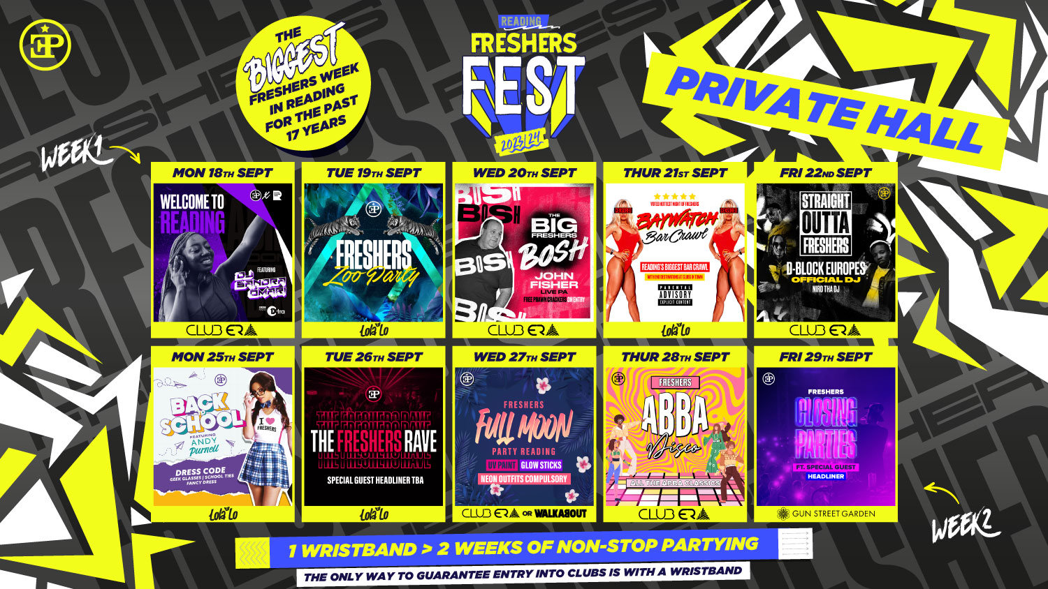 Private Halls Full 2 Week Wristband – Freshers Fest 23/24