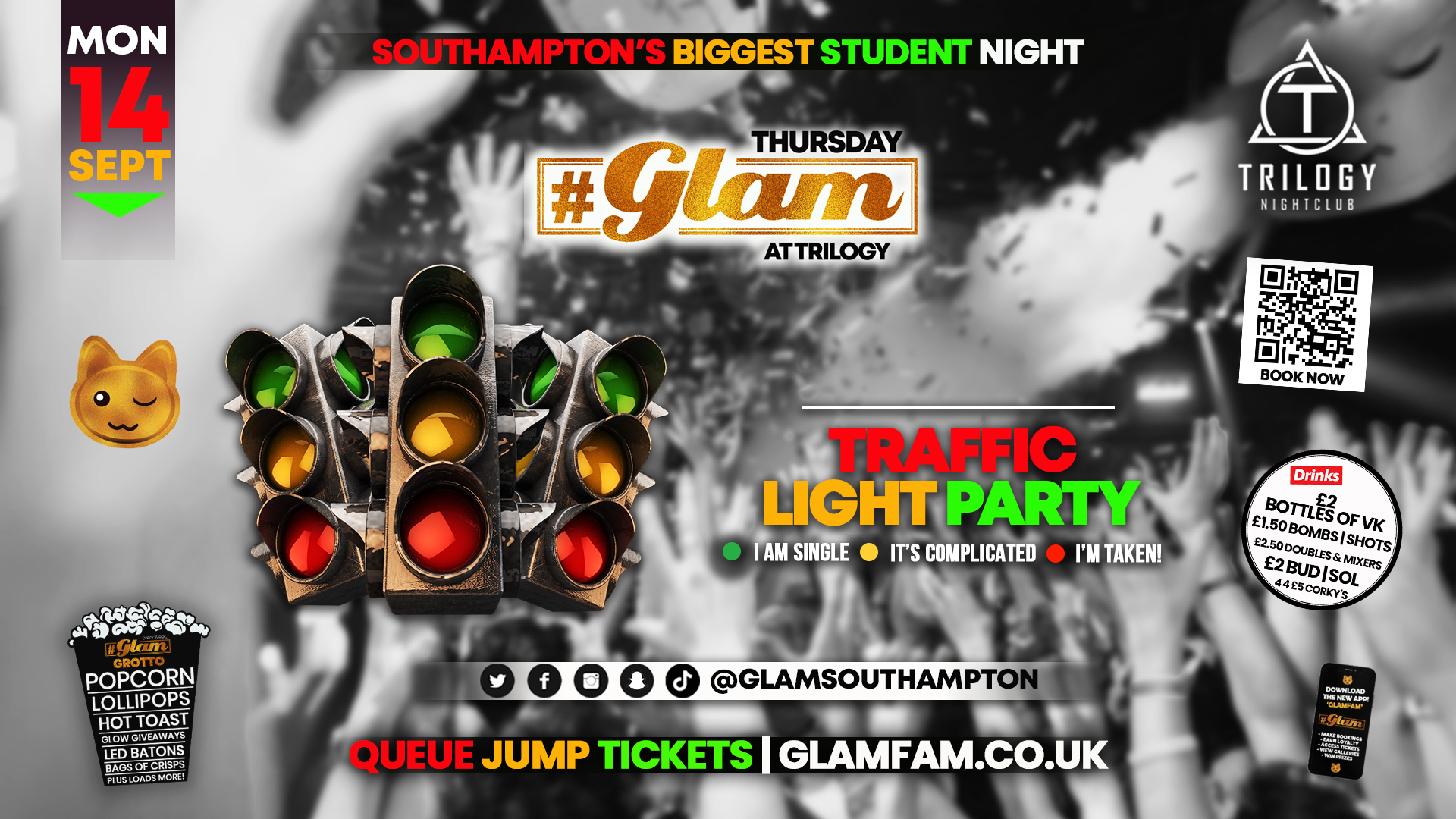 TONIGHT 🐾 Glam – Southampton’s Biggest Student Night – Traffic Light Party!