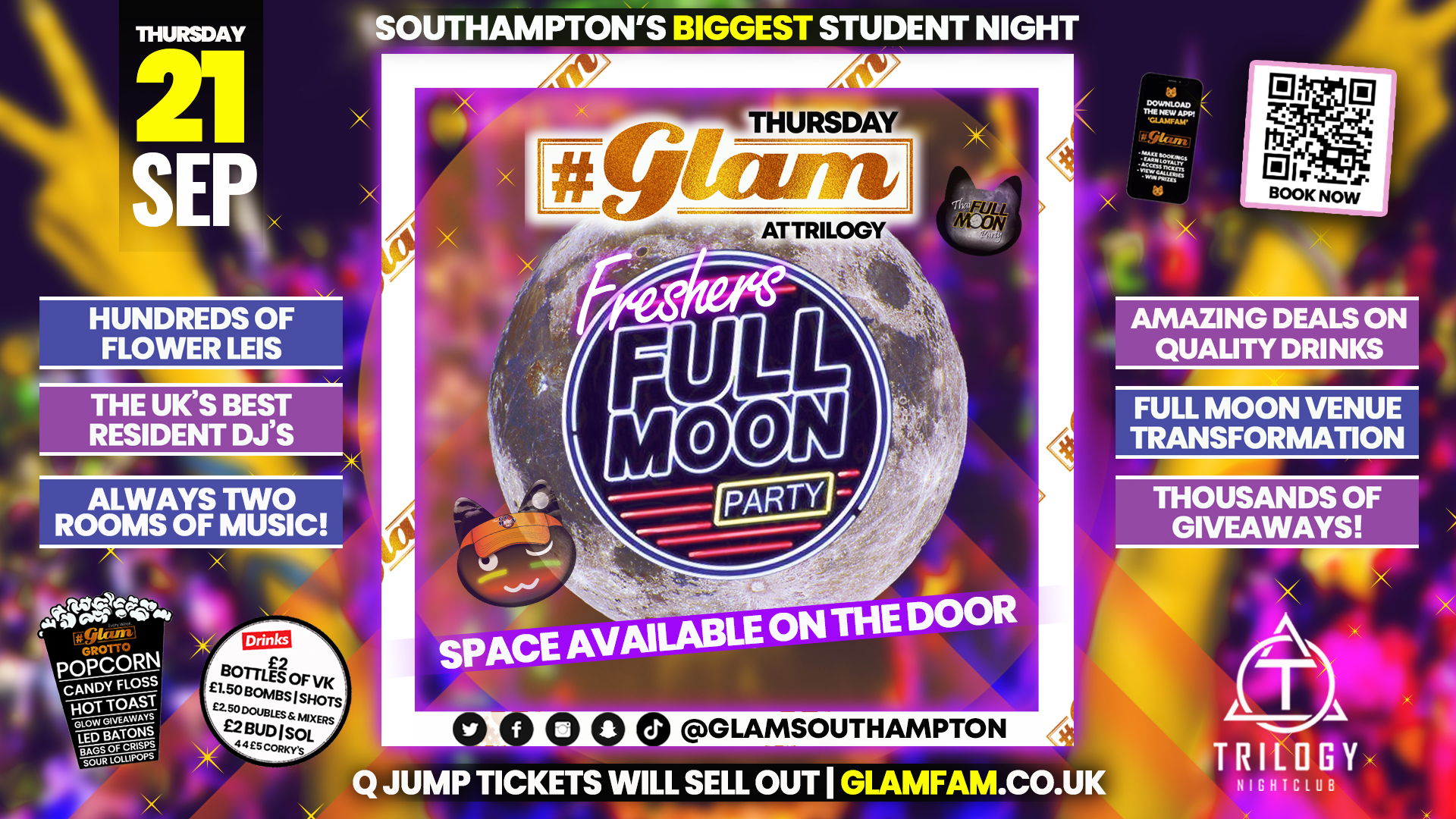 🐾 TONIGHT 🐾 Glam – Southampton’s Biggest Student Night – Full Moon Takeover