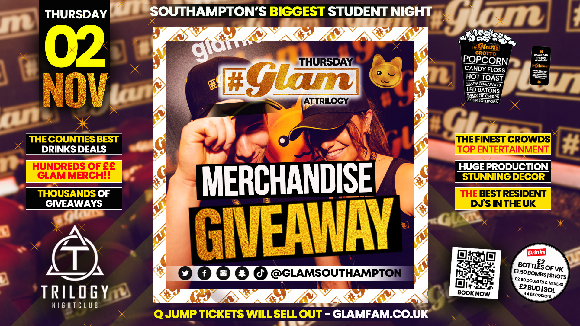 🐾 TONIGHT 🐾 Glam – Southampton’s Biggest Student Night – Glam Merchandise Giveaway!